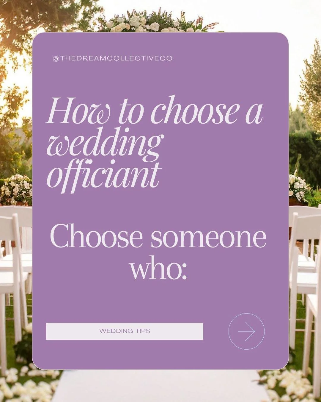 One of the most overlooked wedding decisions is who stands with you and crafts your ceremony.

When choosing an officiant, look for someone who:
&bull; centers your story
&bull; creates a customized experience
&bull; makes you feel supported, not str