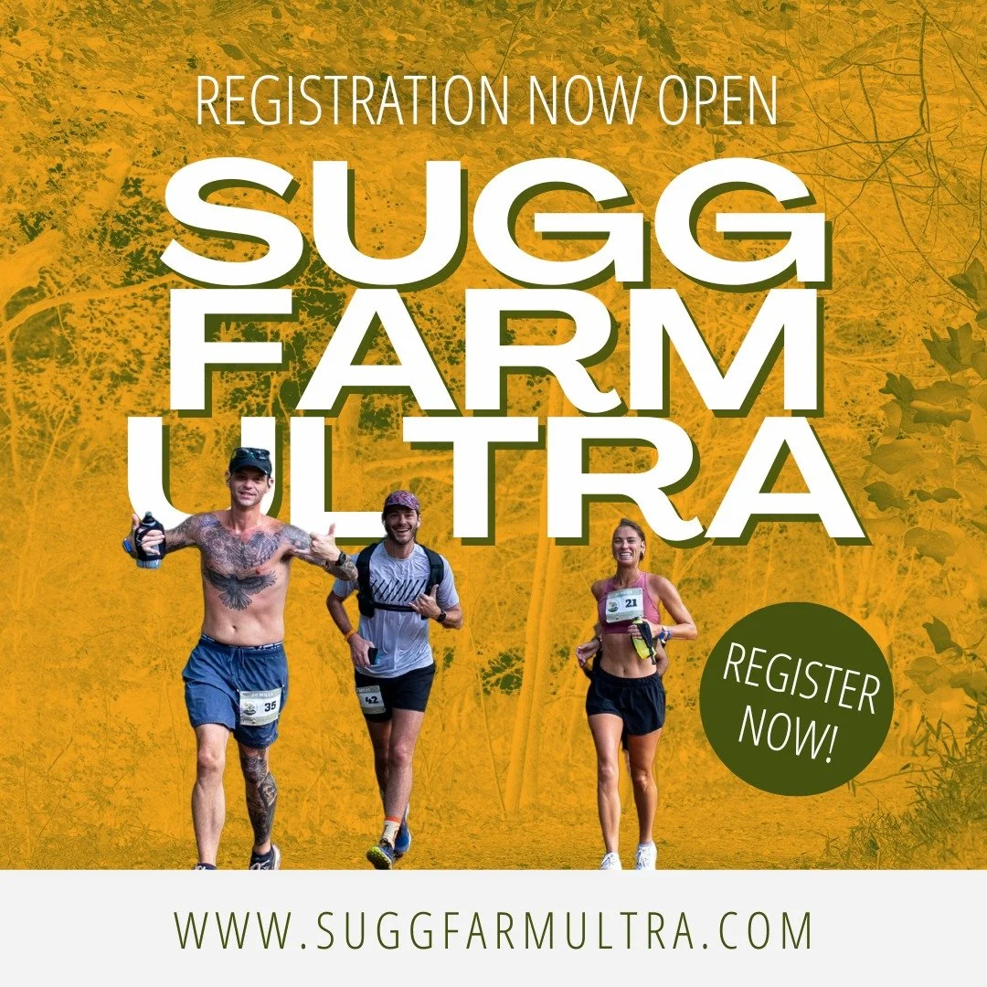 Registration for the 2025 Sugg Farm Ultra is now open!

🗓 September 12, 2026
🏃 20, 40 &amp; 50-ish mile trail races
⏳12 hour cutoffs
📍 Holly Springs, NC

👉 Register at www.ultrasignup.com