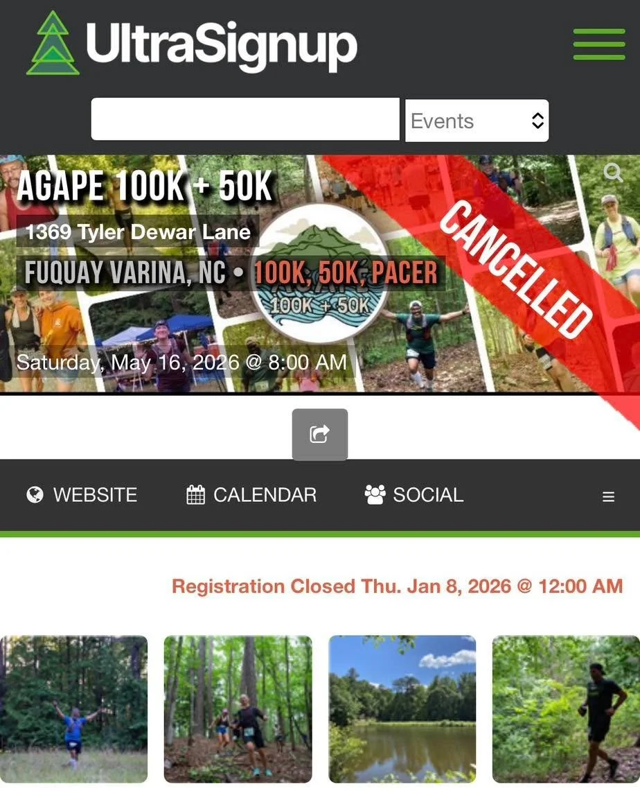 As you may have heard/noticed, we have made the very tough decision to cancel the 2026 Agap&eacute; 100k/50k. We are no longer able to commit the necessary time and energy into crafting an event that you deserve and that we are proud of and excited t