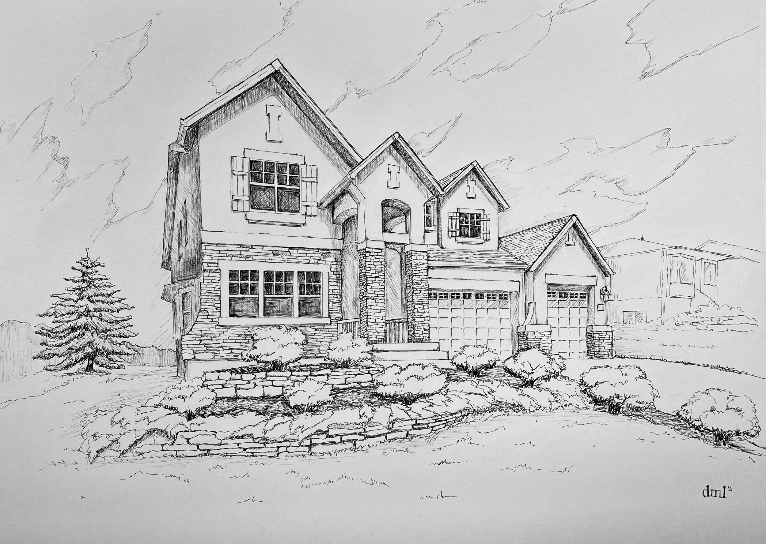 "Colorado Springs", 18x24, Pen and Ink on Paper