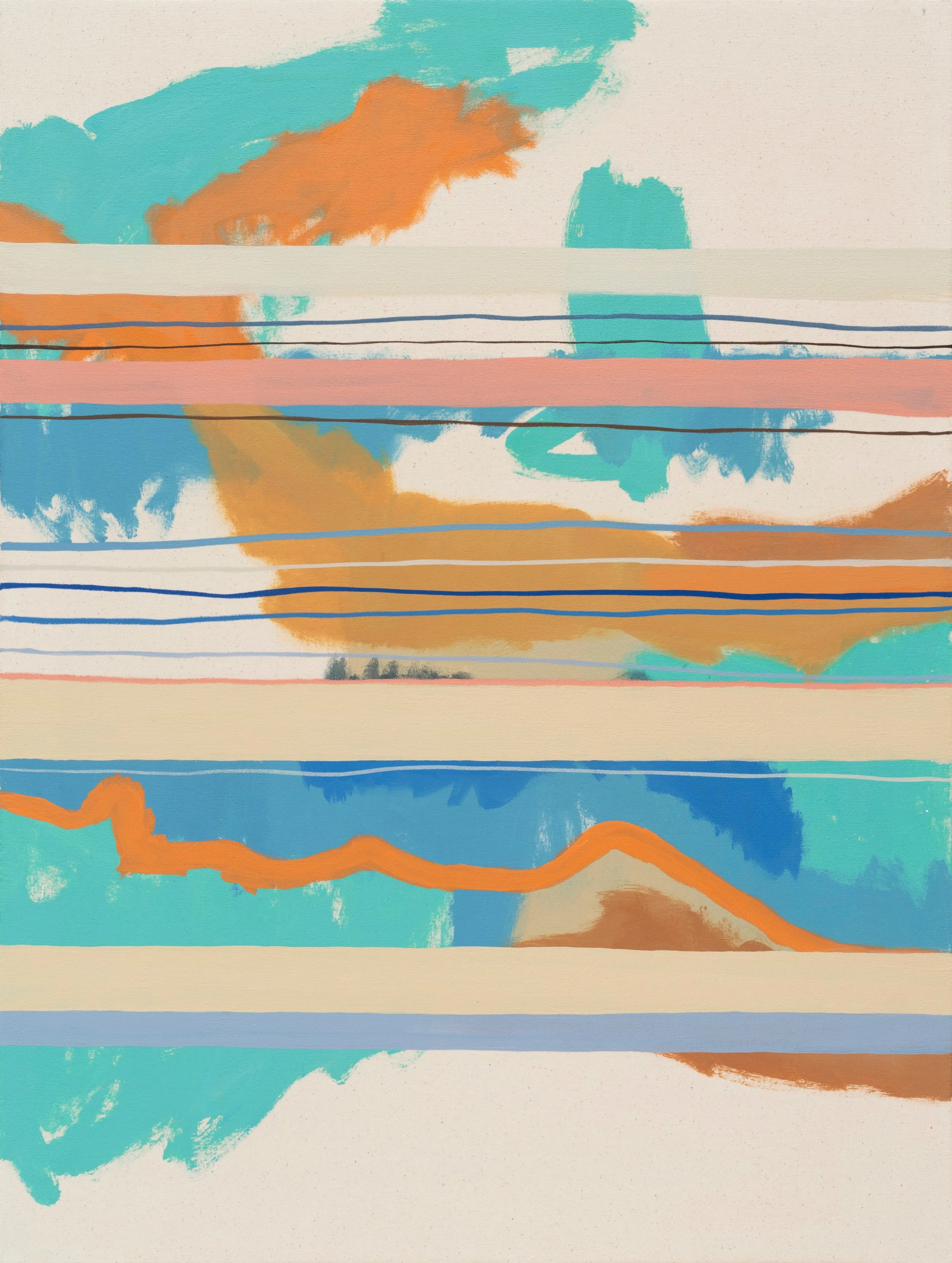 Calos des Moro I (Mallorca), 2026
Acrylic and oil stick on canvas, artist built frame
40&rdquo; x 30&rdquo;

-

Summer has a way of softening time. Days stretch a little longer, light lingers on everything, and ordinary moments begin to feel suspende