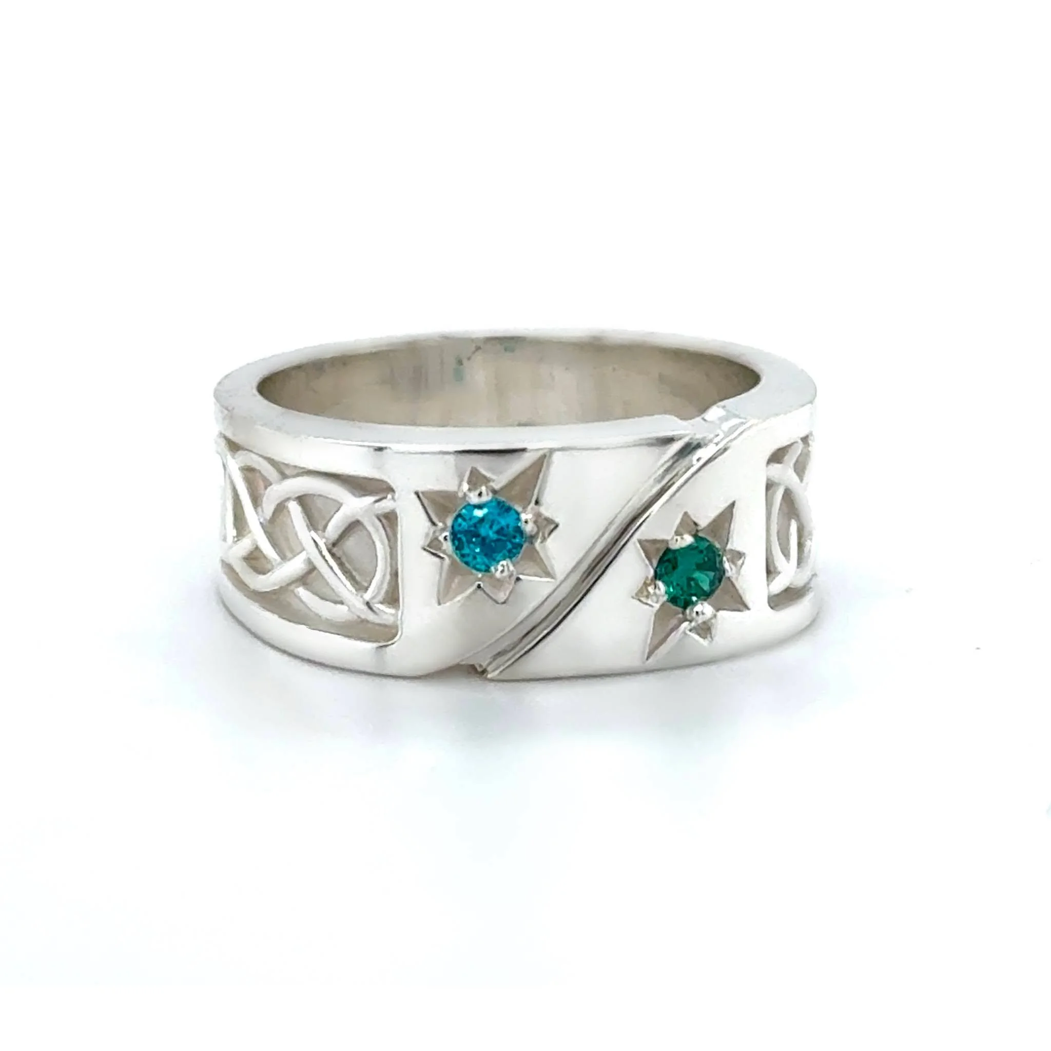 A mix of birthstones and Celtic accents made this silver ring a fun project&mdash;it all ties together nicely. 💙💚

 #CustomJewellery #gemstonelover #FamilyBusiness #MadeinHouse #Jewellery #OneofaKind #FamilyOwnedandOperated #customweddingbands #Uni