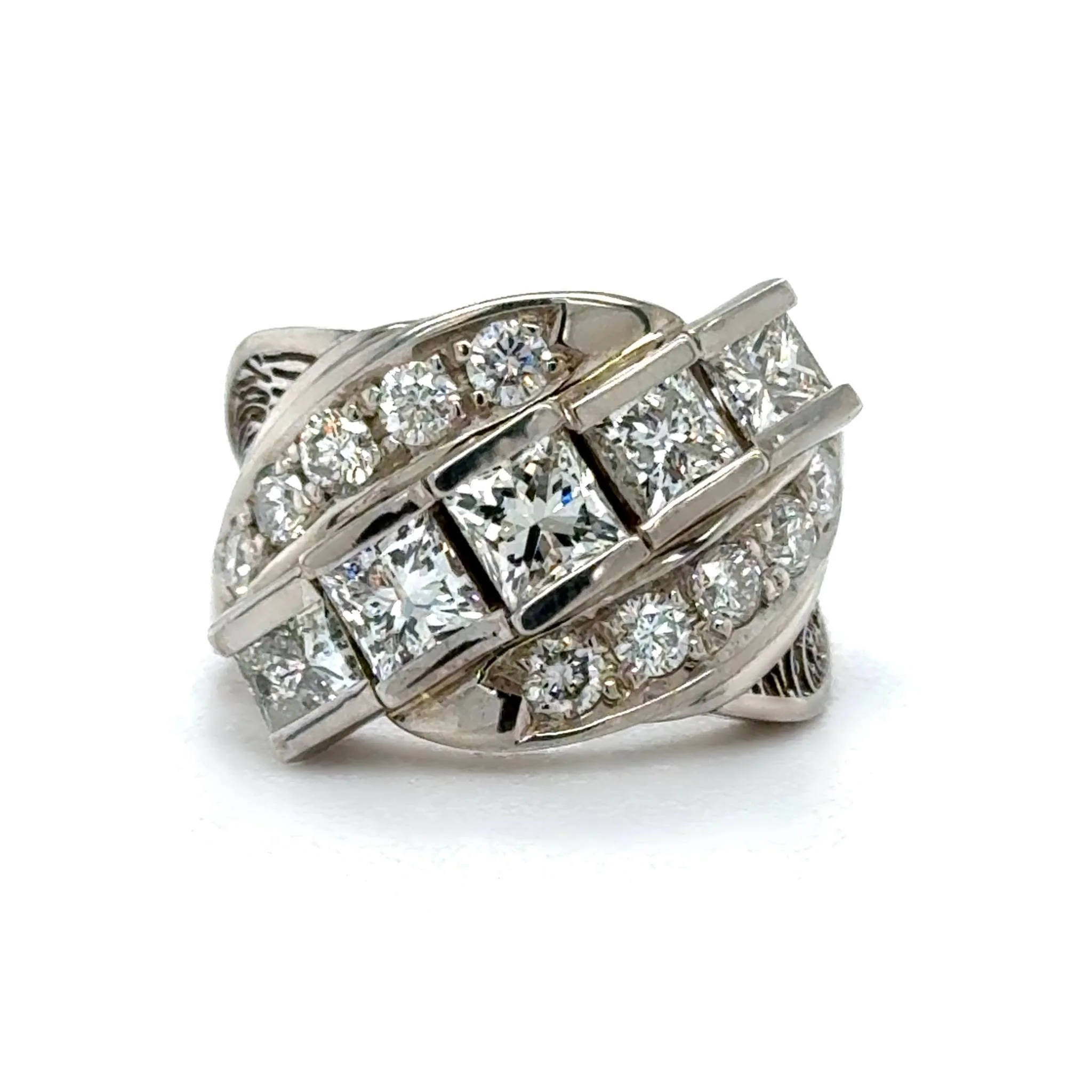 We first created a men&rsquo;s band with her fingerprint, and now we&rsquo;ve done the same for her. By taking apart several rings she had collected over the years, we combined them into one meaningful design. With each other&rsquo;s fingerprints eng