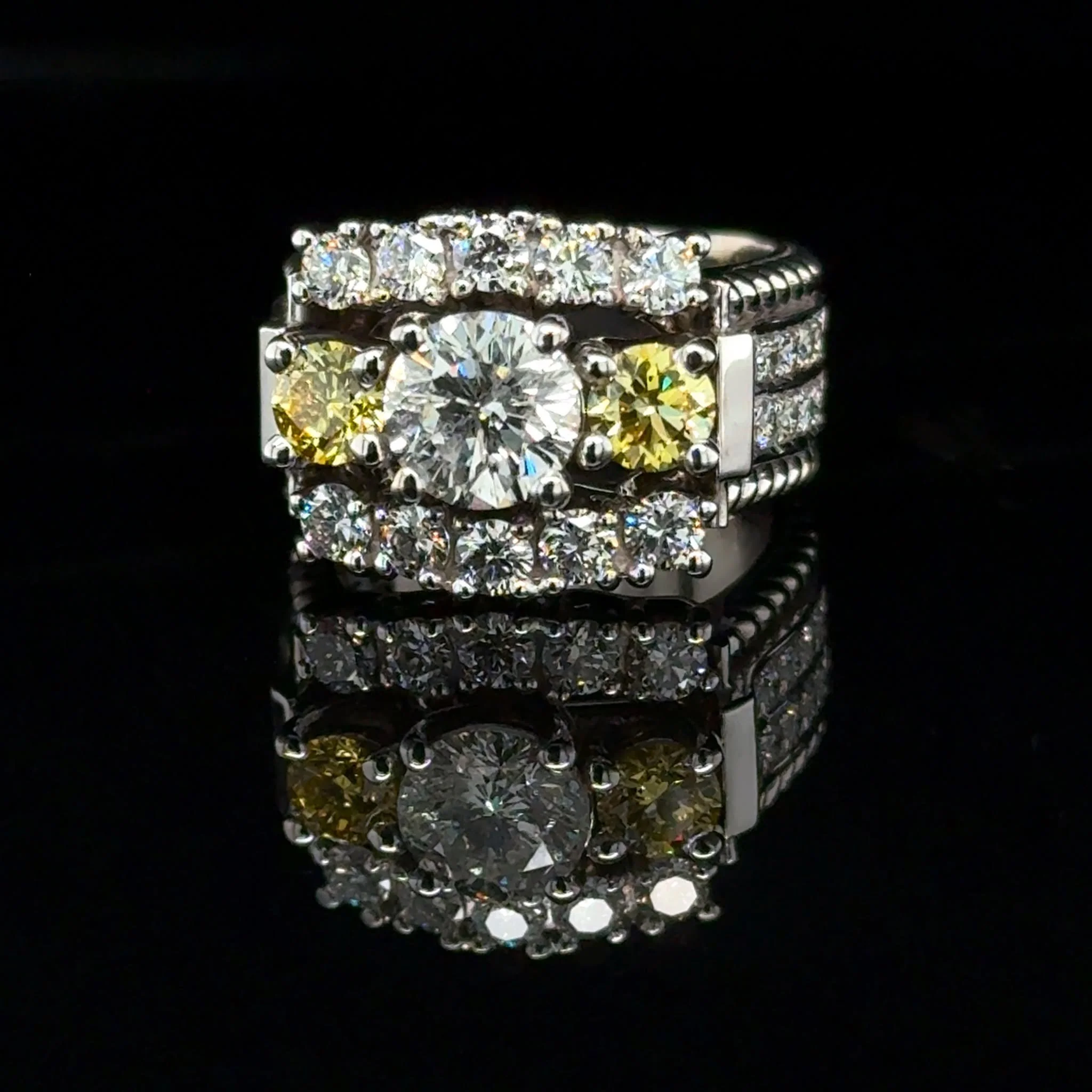 This customer was having some issues with her original wedding set, which led to the idea of an upgrade. The yellow lab-grown diamonds, with rope accents, bring a bold and distinctive look to the ring.πβ¨
 #CustomJewelleryCanada #Jewellery #YQL #Fam