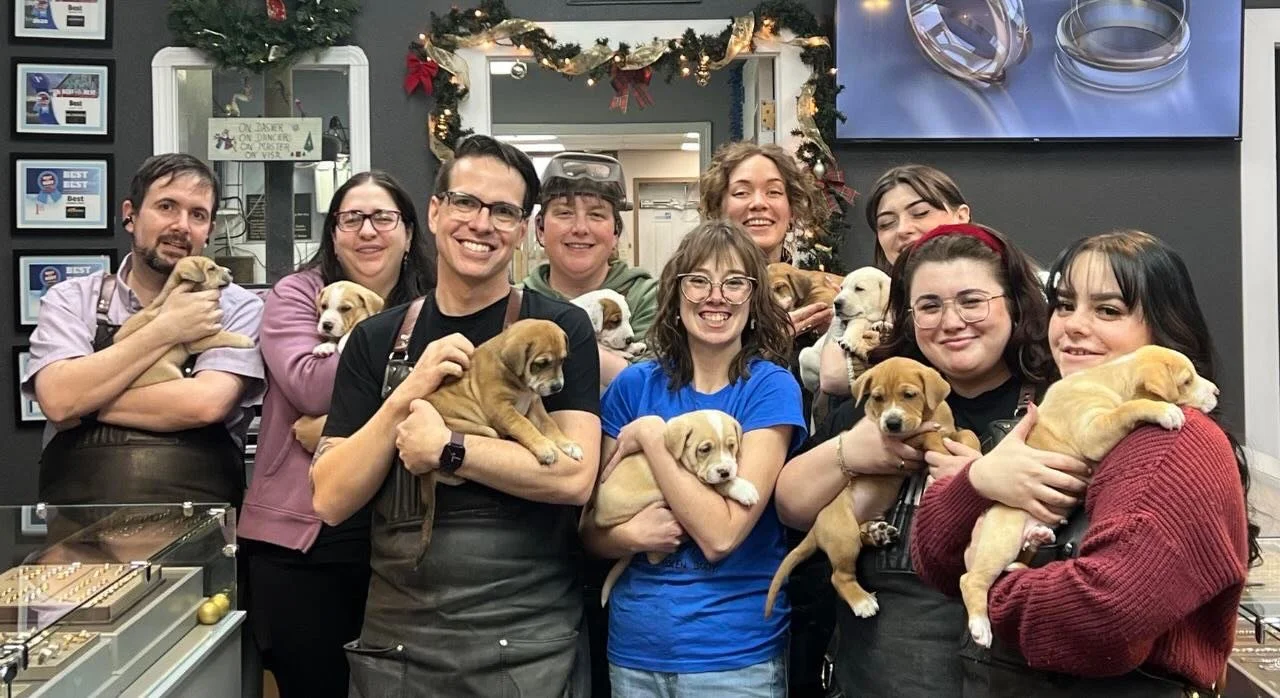 Another busy Christmas season in the books here at the Goldworks. And what better way to celebrate out last day than a visit from Prairie Pets brining a basket full of puppies!

Huge thank you to all our customers for the trust to repair or custom bu
