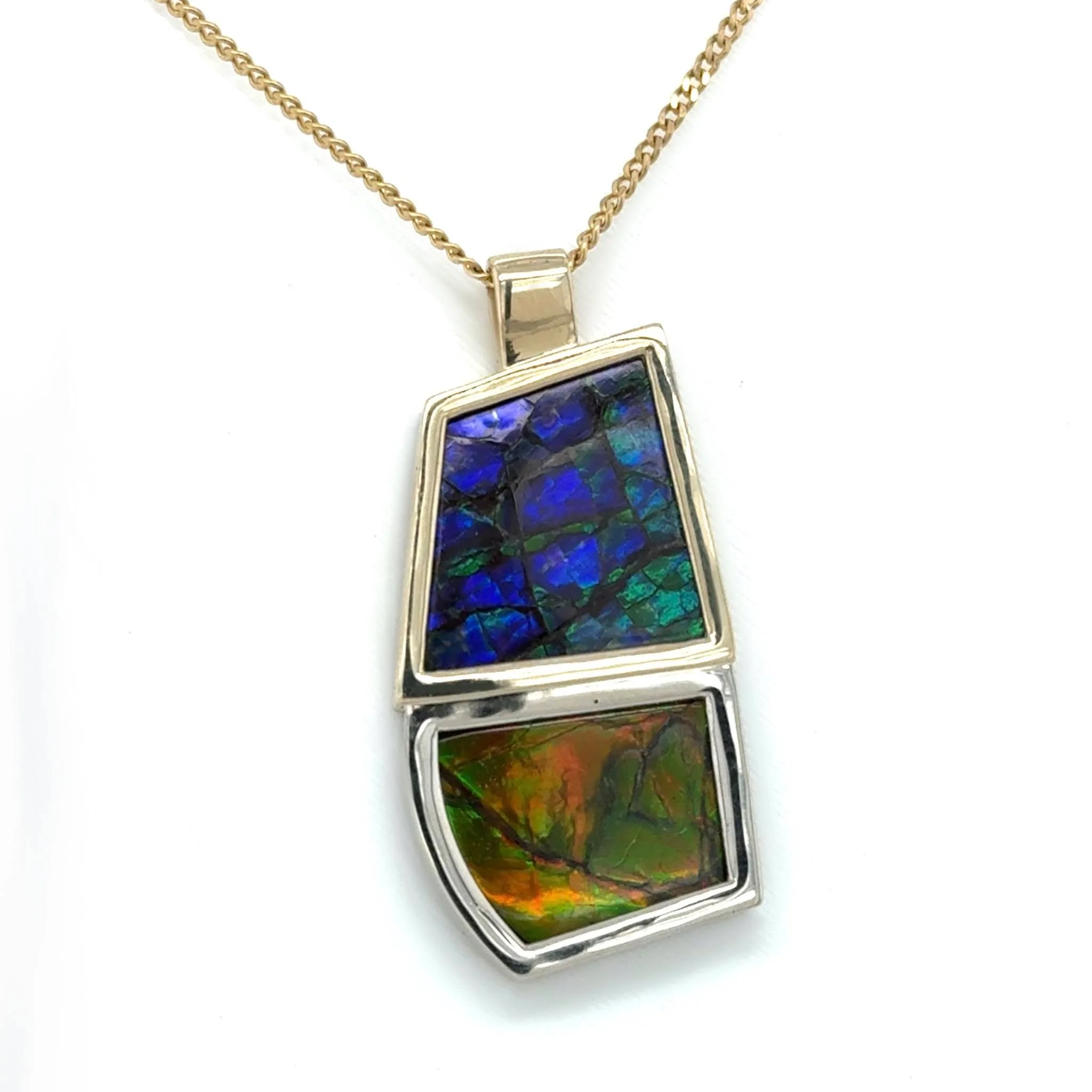 The natural, free form shaped ammolite stones are some of my favorites to work with. Unlike some capped stones that can be modified to have all the different colors on one stone, naturals are cut off the rock as they fossilized naturally and may only