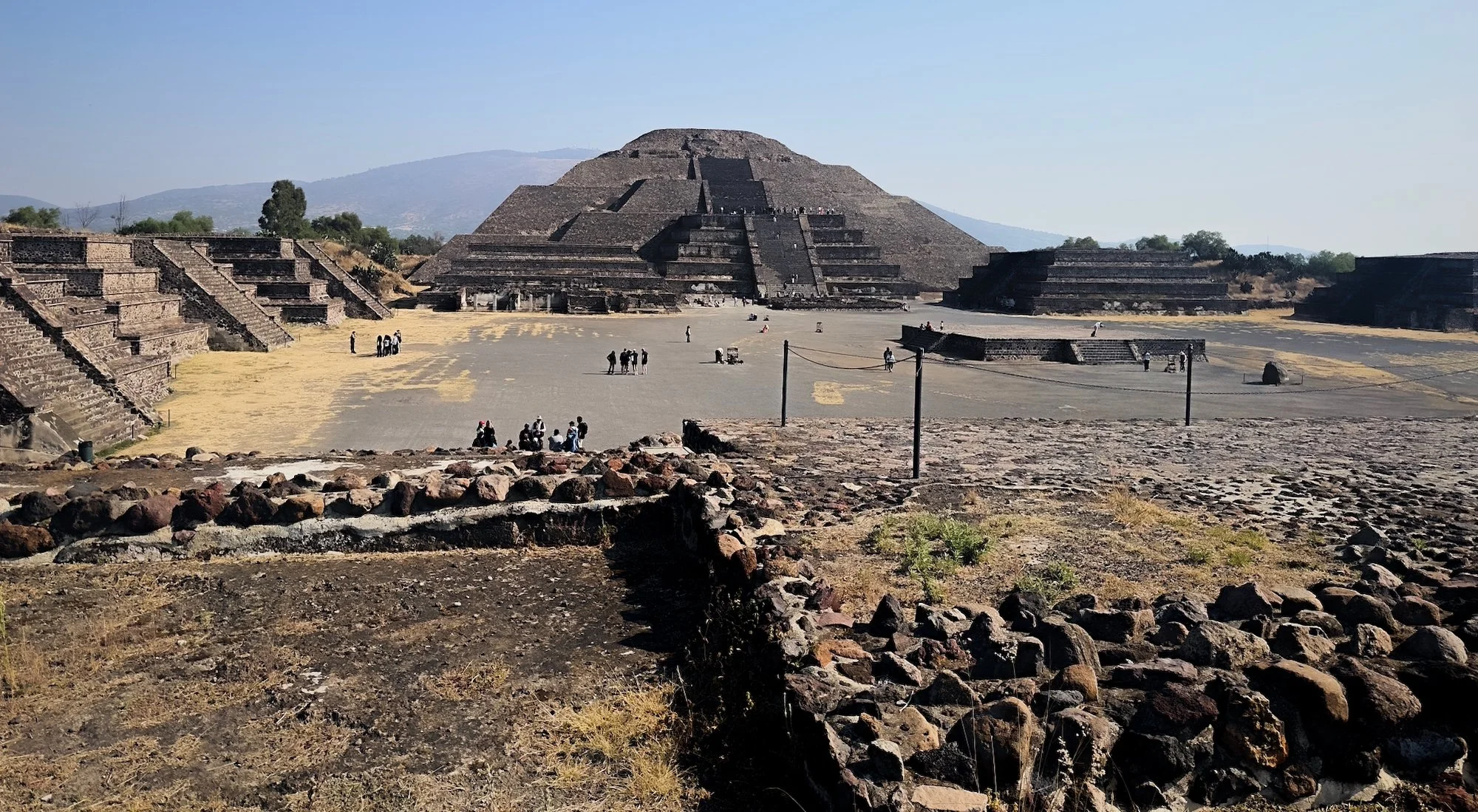 Teotihuacán: This the site of an ancient civilization that predated the Aztecs by more than 600 years. We are looking at the Pyramid of the Moon and a large plaza where people gathered for ceremonies. There would have been a brightly painted wooden t
