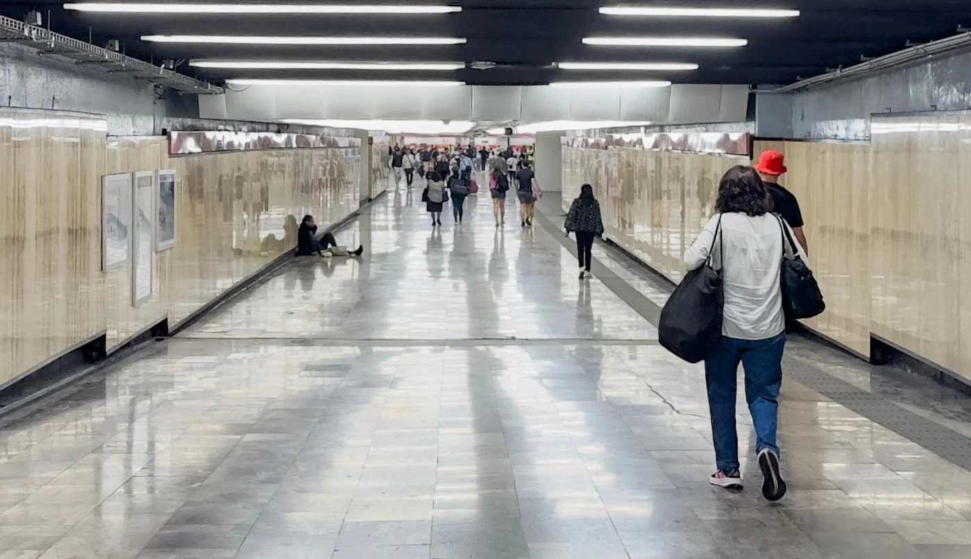 Suddenly, at the edge of the park, we found a super modern subway station.