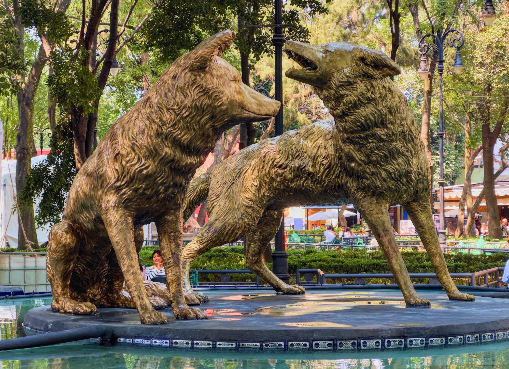 The Fountain of the Coyotes in the center of the neighborhood of Coyoacán.  This bronze statue in the middle of a fountain pays homage to the name of the neighborhood which means “The place of abundant coyotes." We hired a walking tour guide for the 