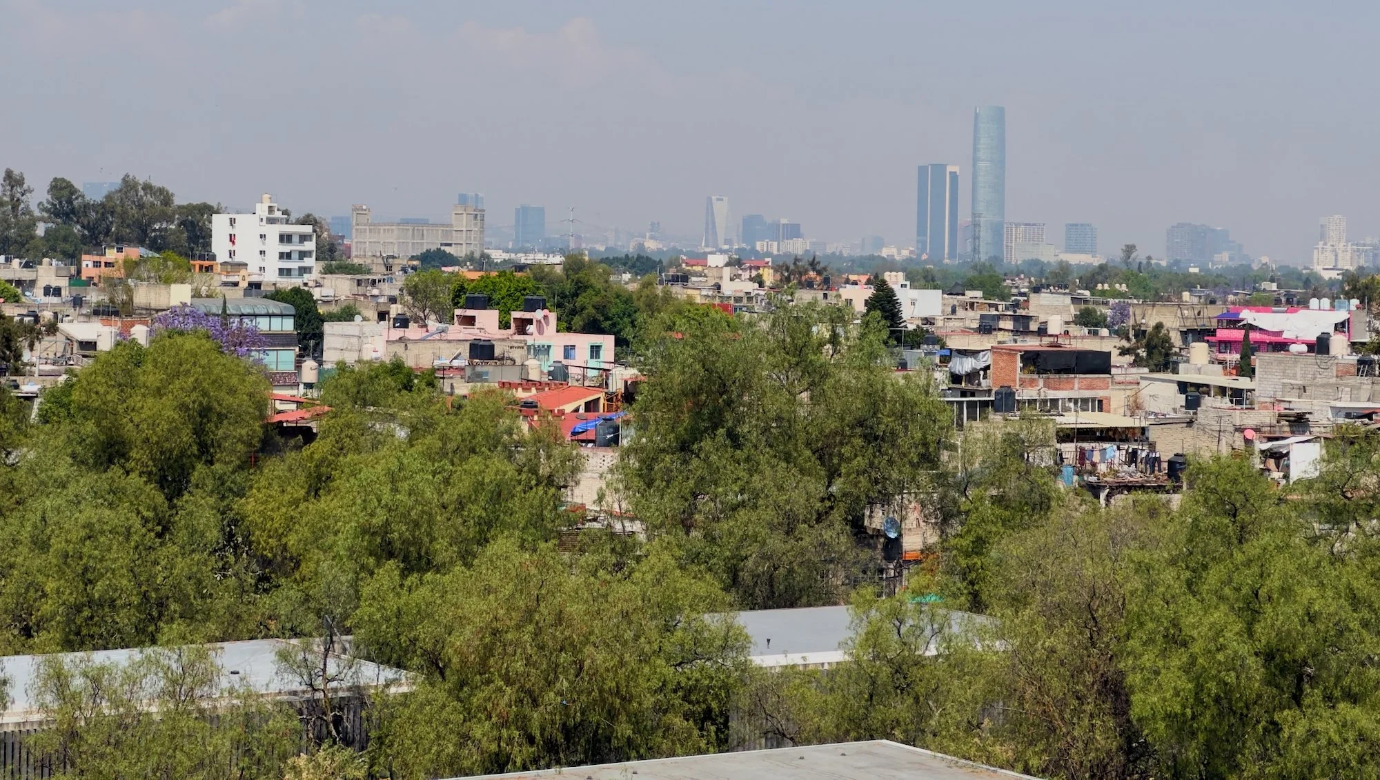 Anahuacalli Museum: the view from the roof toward the central part of the city where our hotel is. Air pollution from cars is pretty bad in Mexico City (population 22.6 million), though we did see a lot of new Chinese electric cars. Hopefully, as ele