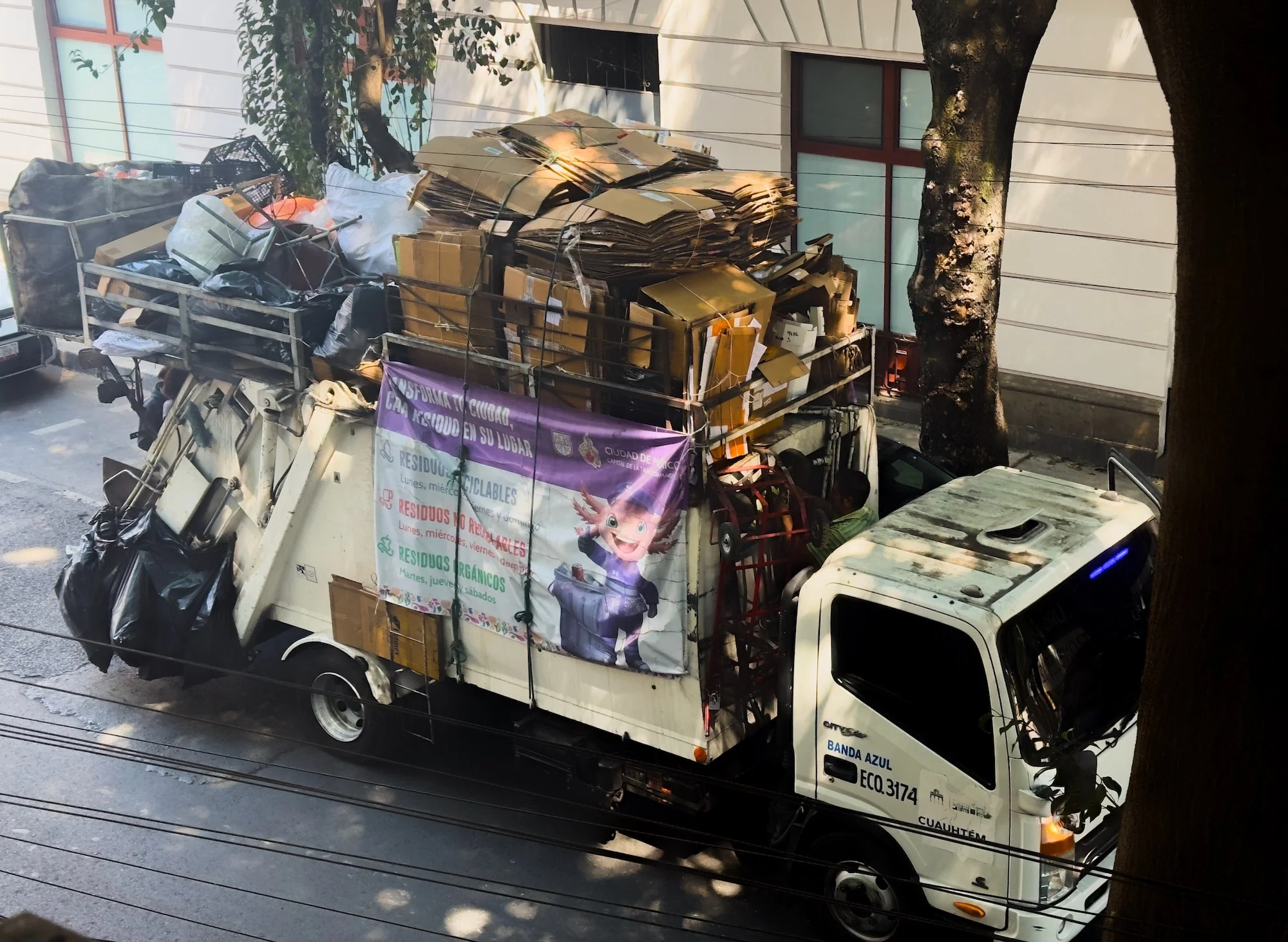 The view from our hotel room the first morning. This is how trash and recycling is taken care of.