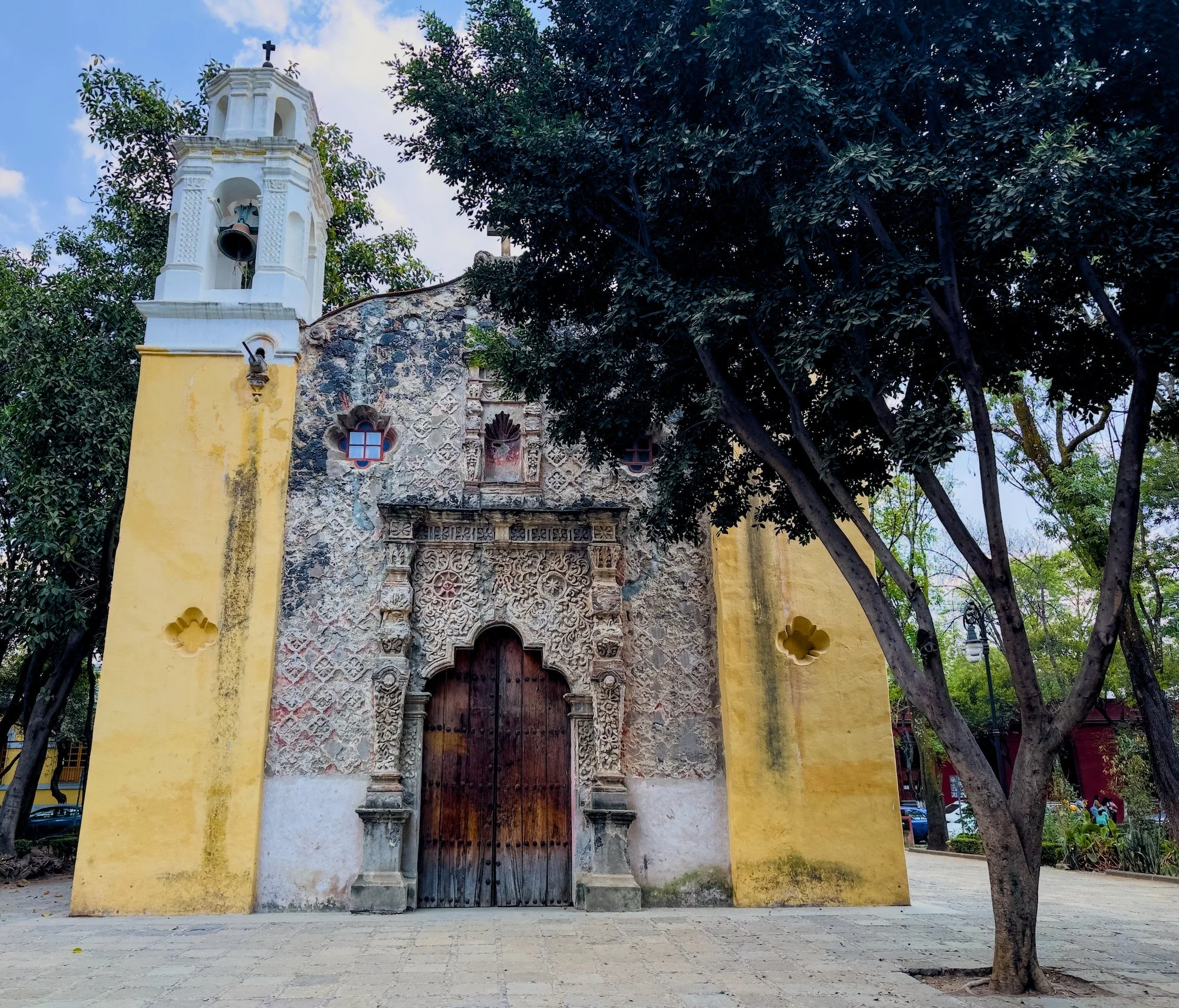 Coyoacán:  This is Cortez’s private chapel in the Plaza de la Conchita. It is about a block from the house where Cortez lived.