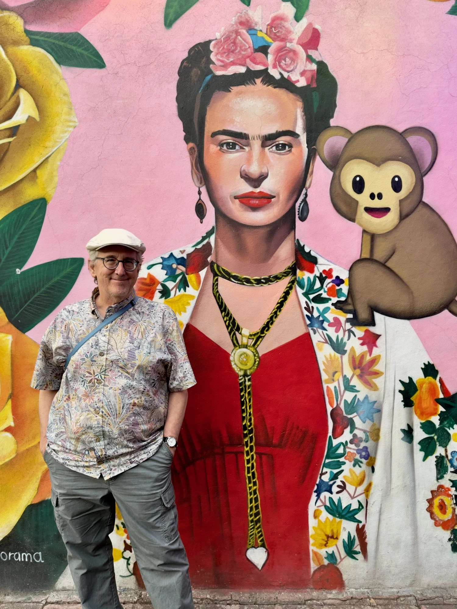 Me standing in front of a mural of Frida Kahlo. This mural was just around the corner from our hotel.