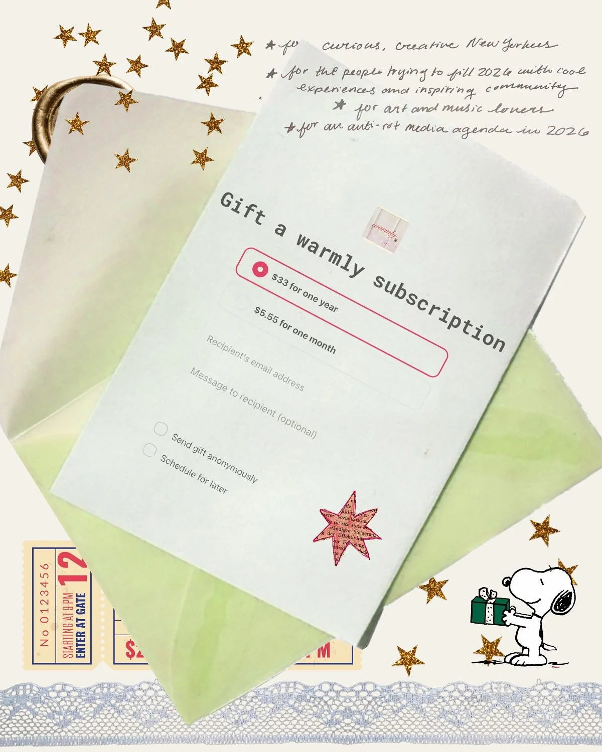 a last minute gift for :
⭐️the most curious among us
⭐️lovers of independent arts and culture media and intentional content consumption 
⭐️anyone trying to fill 2026 with more unique experiences and creative community moments 

shine some love on eac