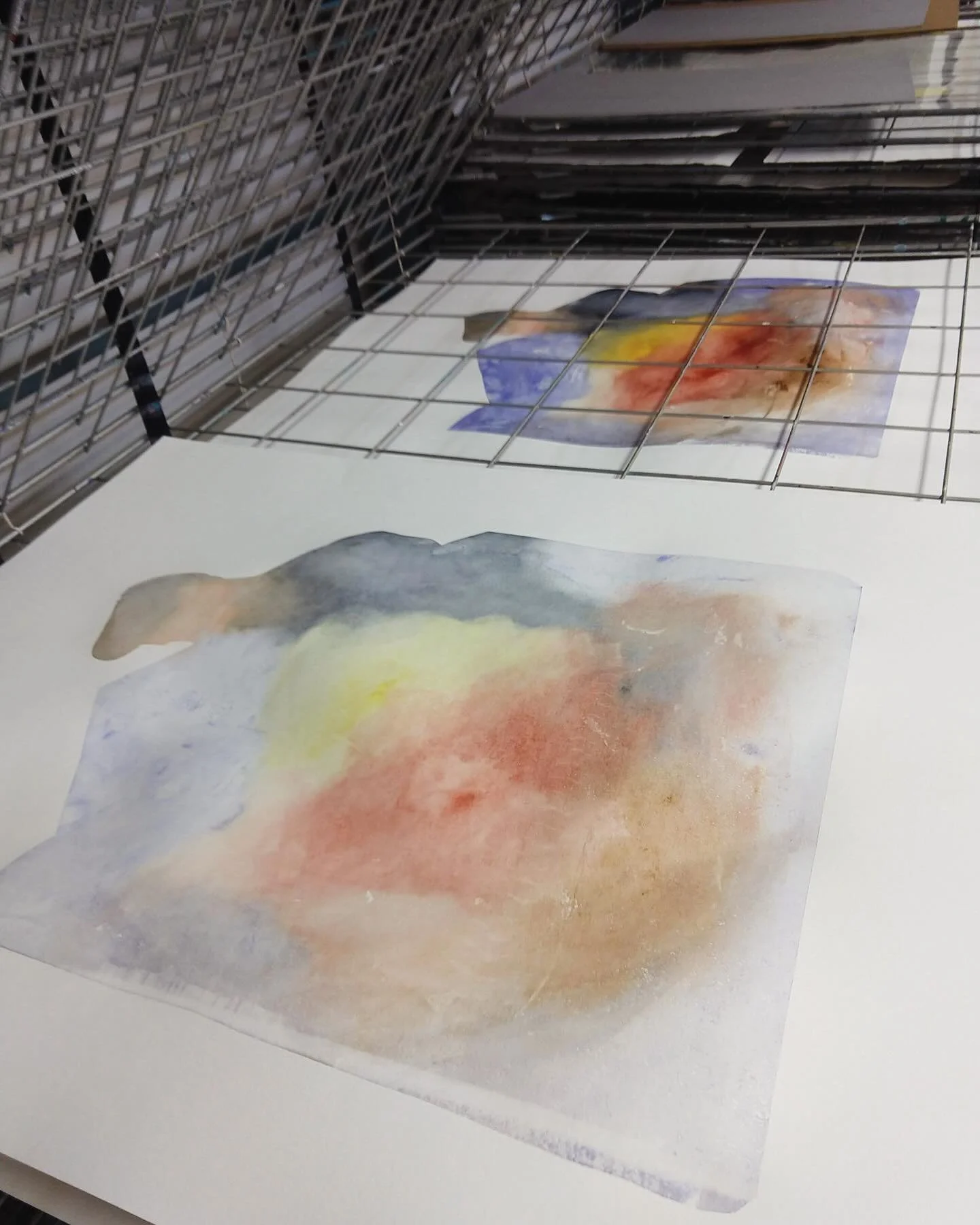 Another process post about watercolor screenprinting! This was my first foray into that process, while I was studying screenprinting at UW-Madison. I did a secret portrait of one of my housemates to celebrate his PhD by commemorating his favorite spo