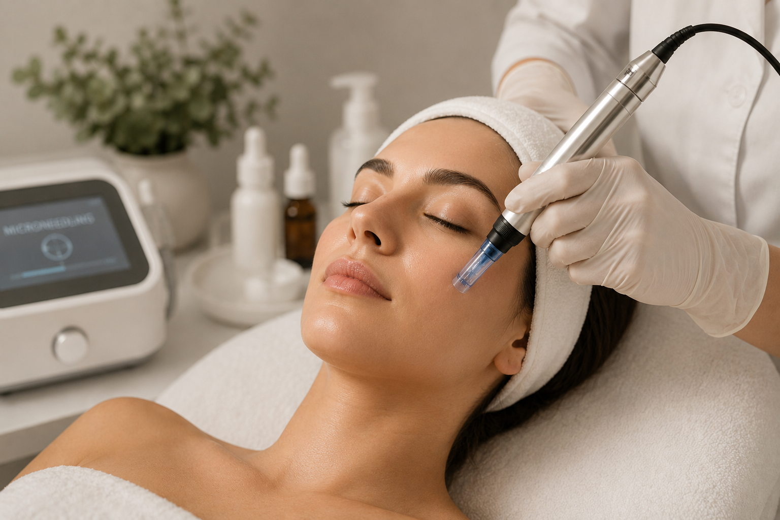 Microneedling Dermapen® réalisé en médecine esthétique pour améliorer la texture de peau, stimuler le collagène et raviver l’éclat du teint à Yverdon-les-Bains.