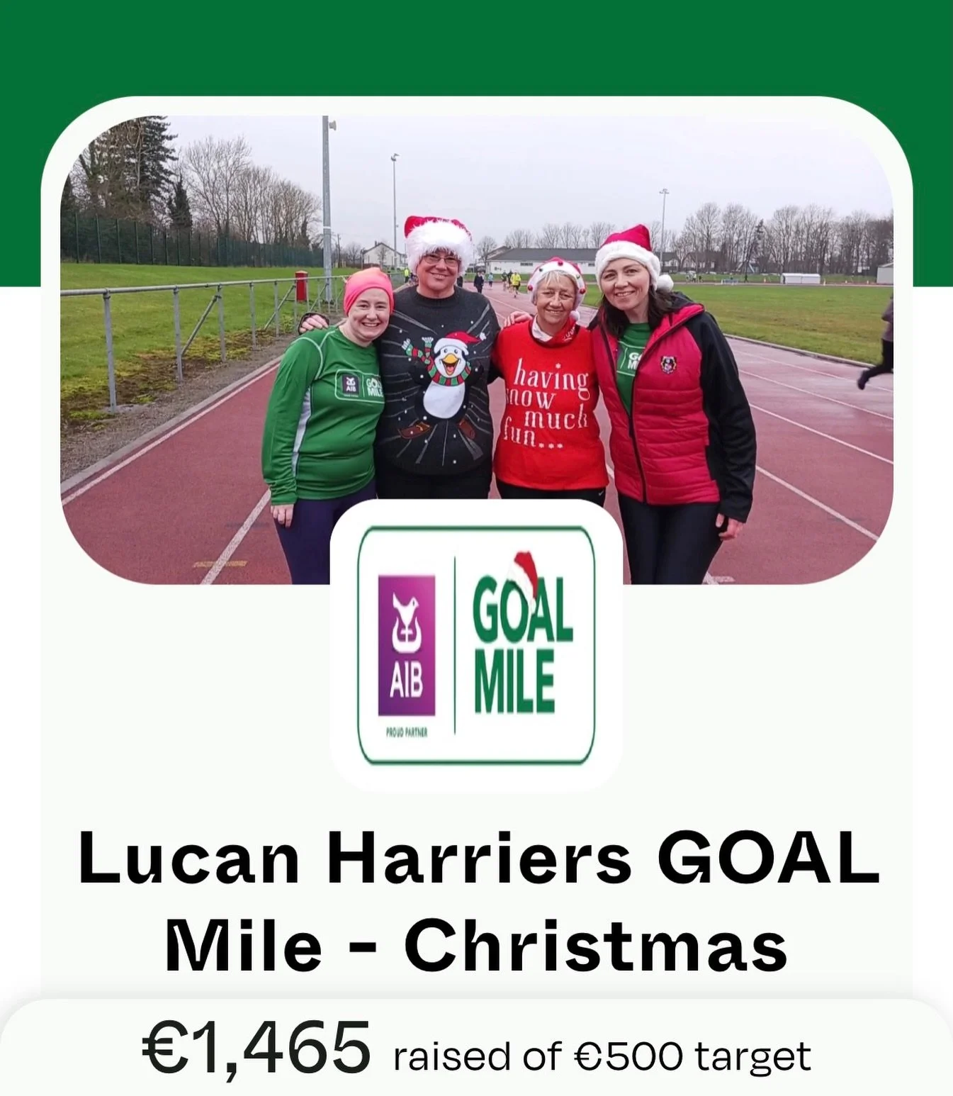 A big thank you to all who donated to this years Goal Mile. 
So far we have raised &euro;1465. 
We are still accepting donations. 

https://www.idonate.ie/fundraiser/thegoalmilelucanharriers11