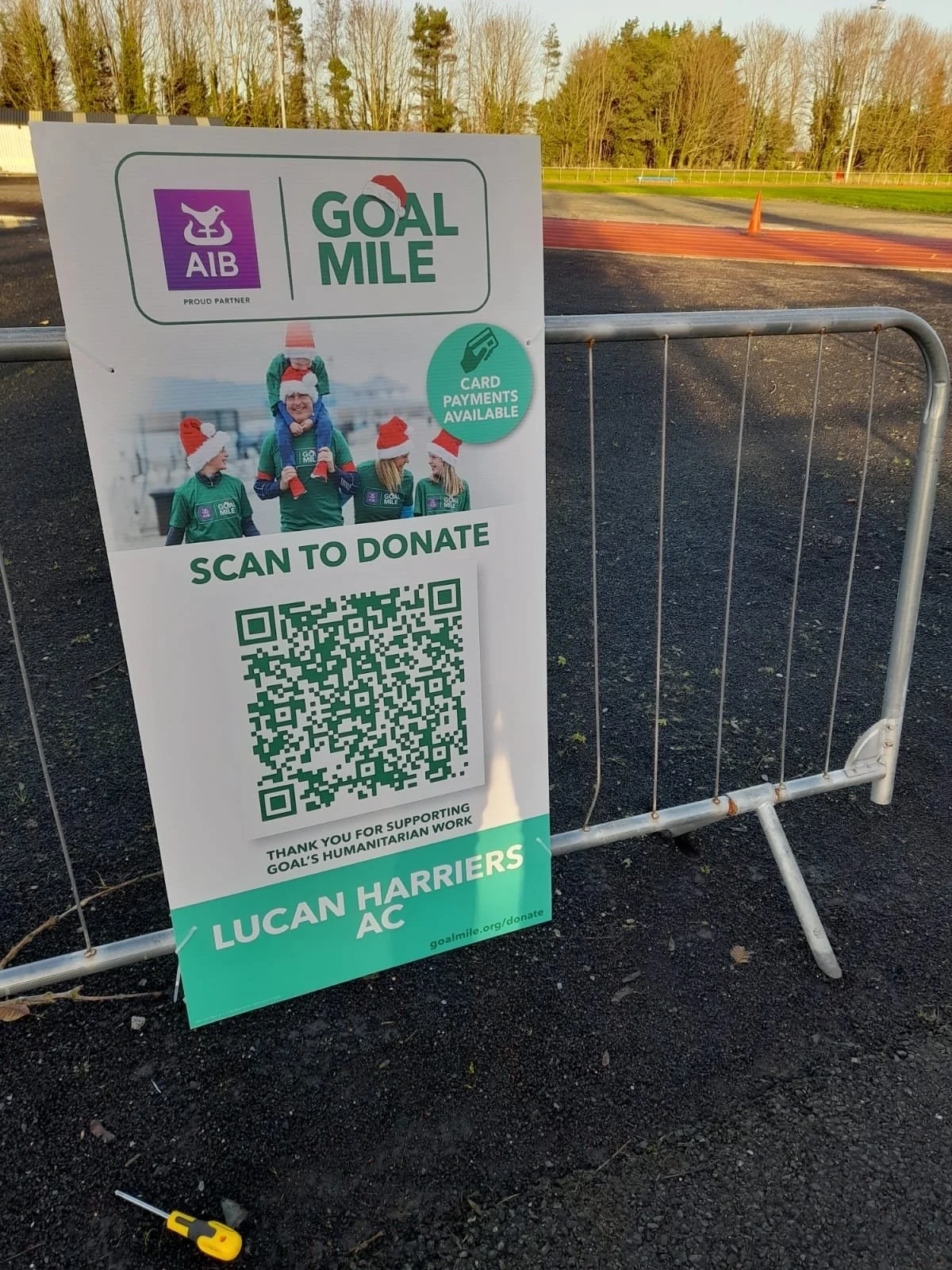 We are &lsquo;scan&rsquo; ready for all your GOAL Mile donations! Look forward to seeing you all on Christmas Morning at Lucan Harriers AC Track, timed miles from 10am - 12. https://www.idonate.ie/fundraiser/thegoalmilelucanharriers11