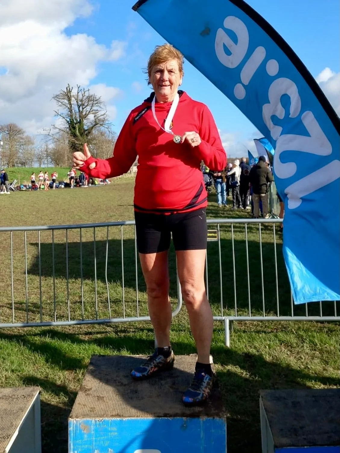 Well done to Eileen who got gold in her category is yesterdays cross country. 
Another medal for the collection.