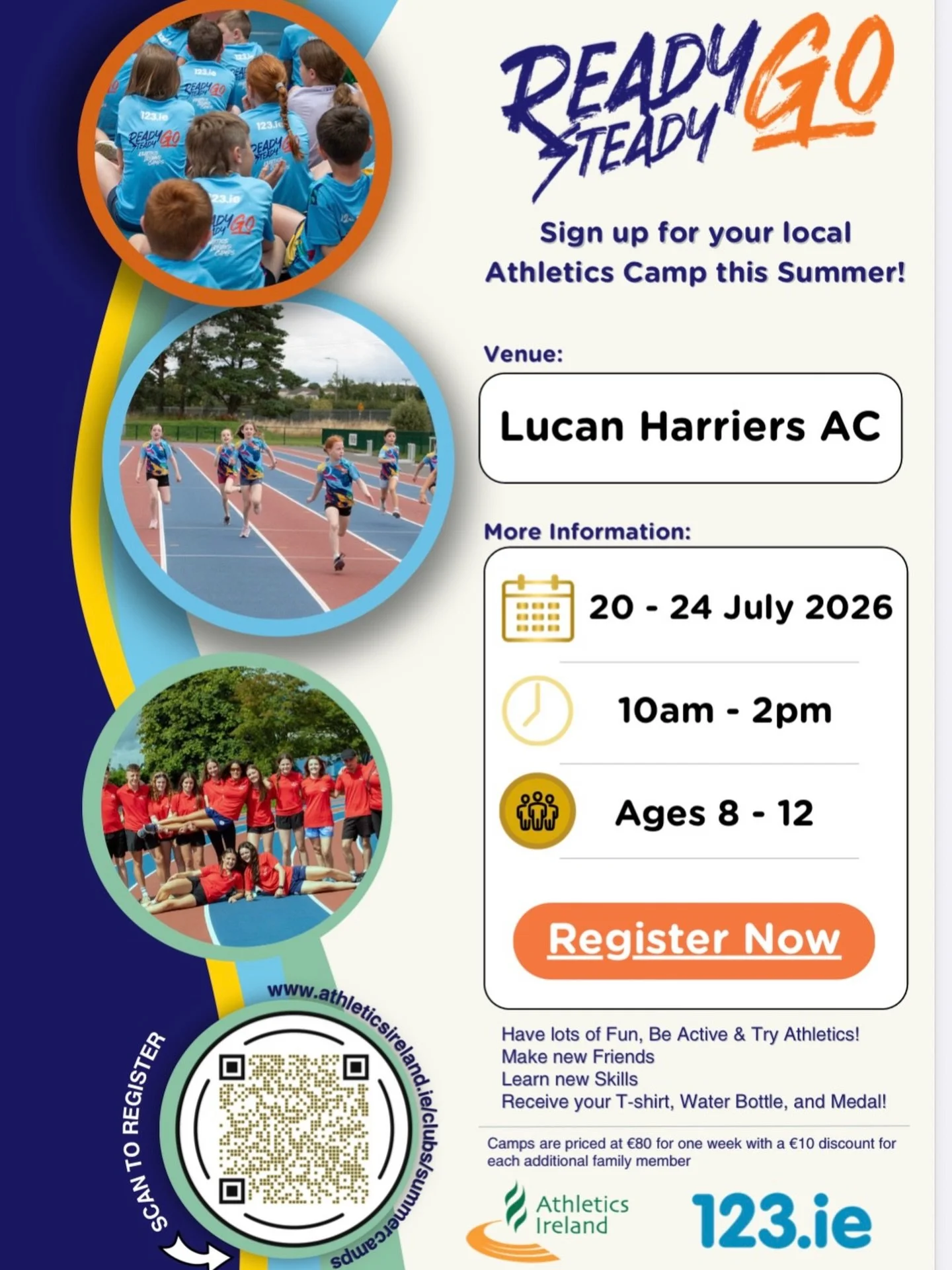 Lucan Harriers in Conjunction with Athletics Ireland are running a summer camp.
This is open to the general public for kids 8-12.

Places are filling up, sign up with link:

https://eventmaster.ie/event/m5KzSyVFM8