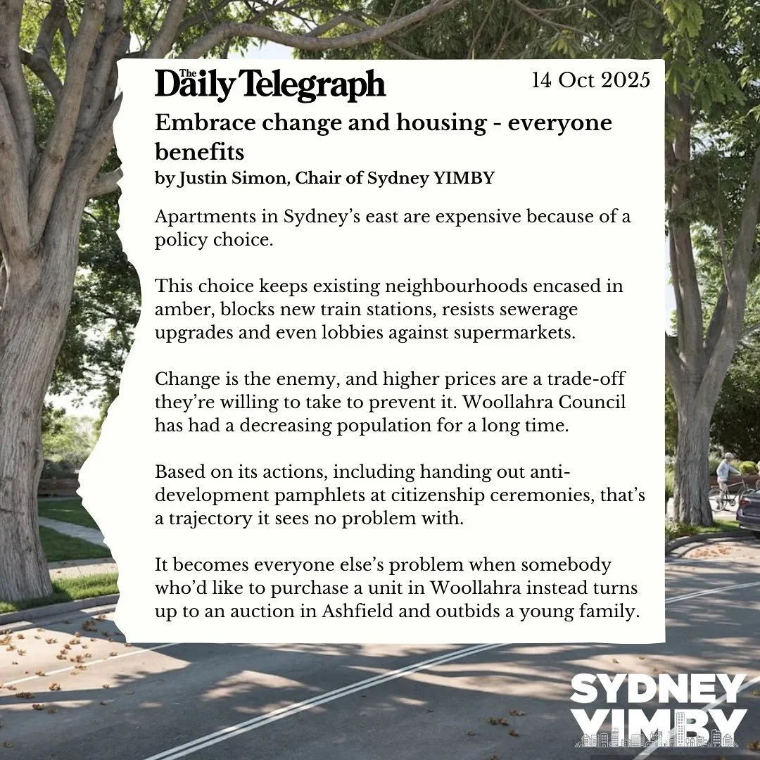 We had an article in the Daily Telegraph last week supporting Woollahra station and the plan for 10,000 units around it.