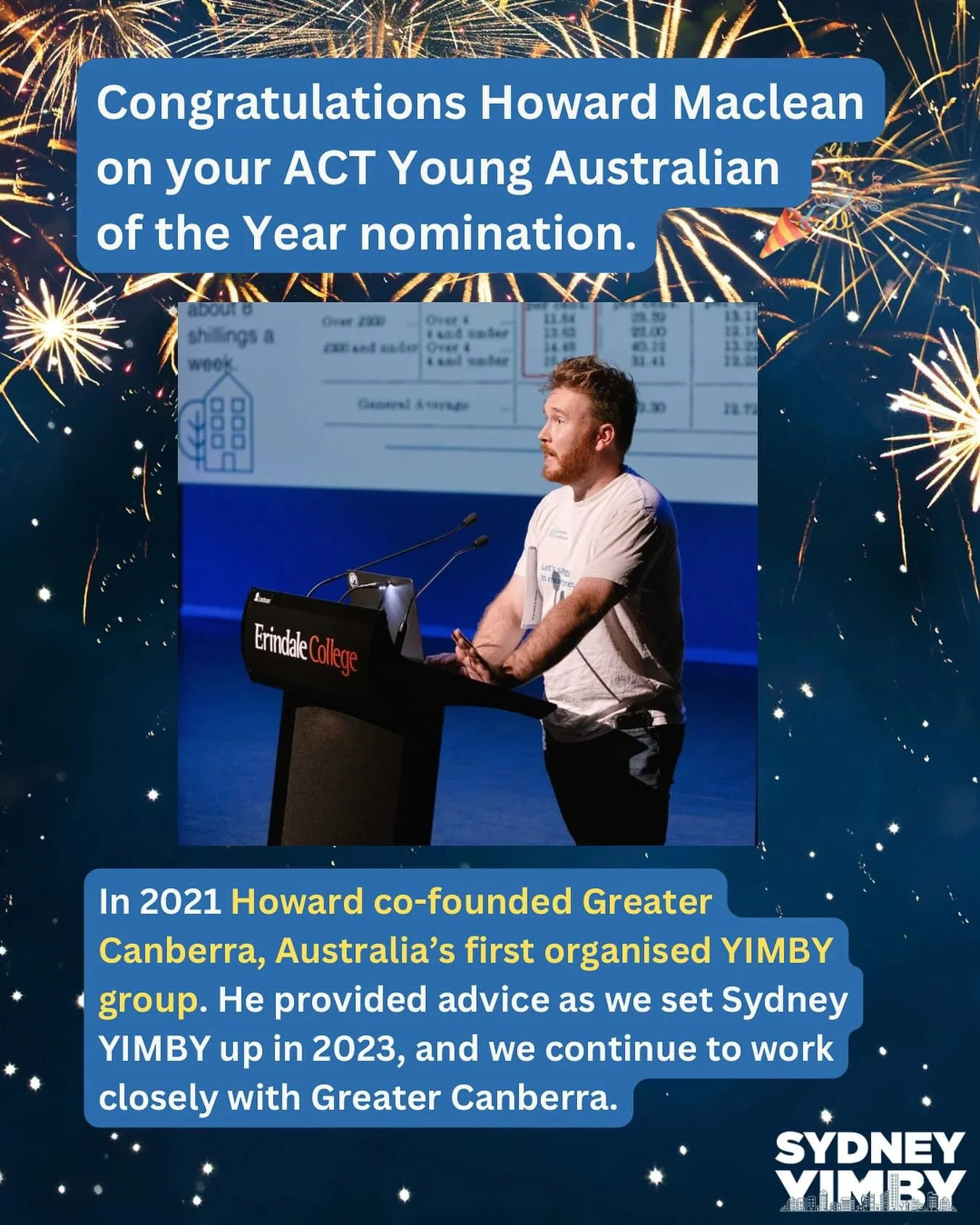 Congratulations to @greatercanberra Convenor Howard Maclean on being a finalist for ACT&rsquo;s Young Australian of the Year awards!