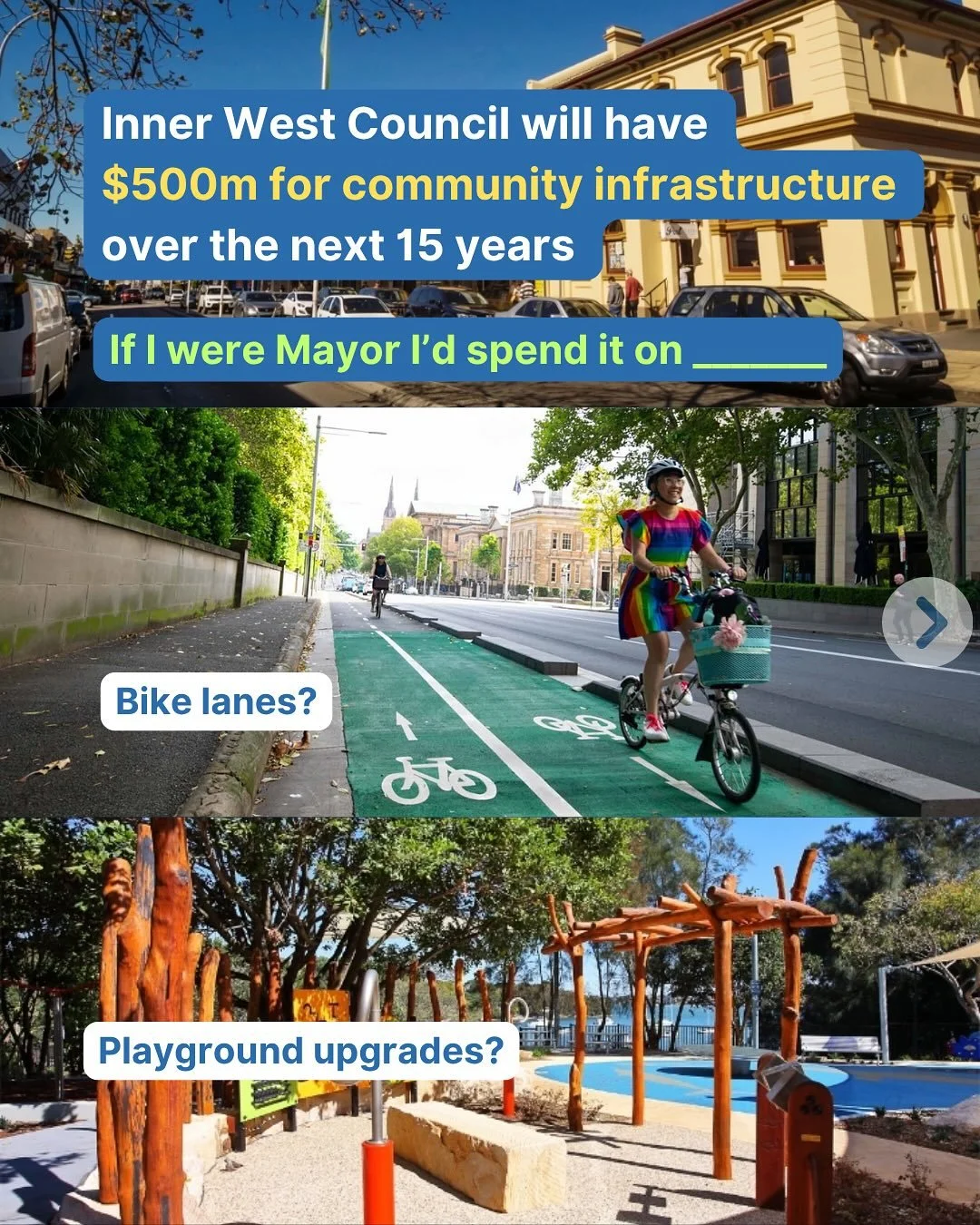 Inner West Council are asking how to spend their $500m community infrastructure fund.

Comment &ldquo;INFRA&rdquo; to be sent a link to make a submission.