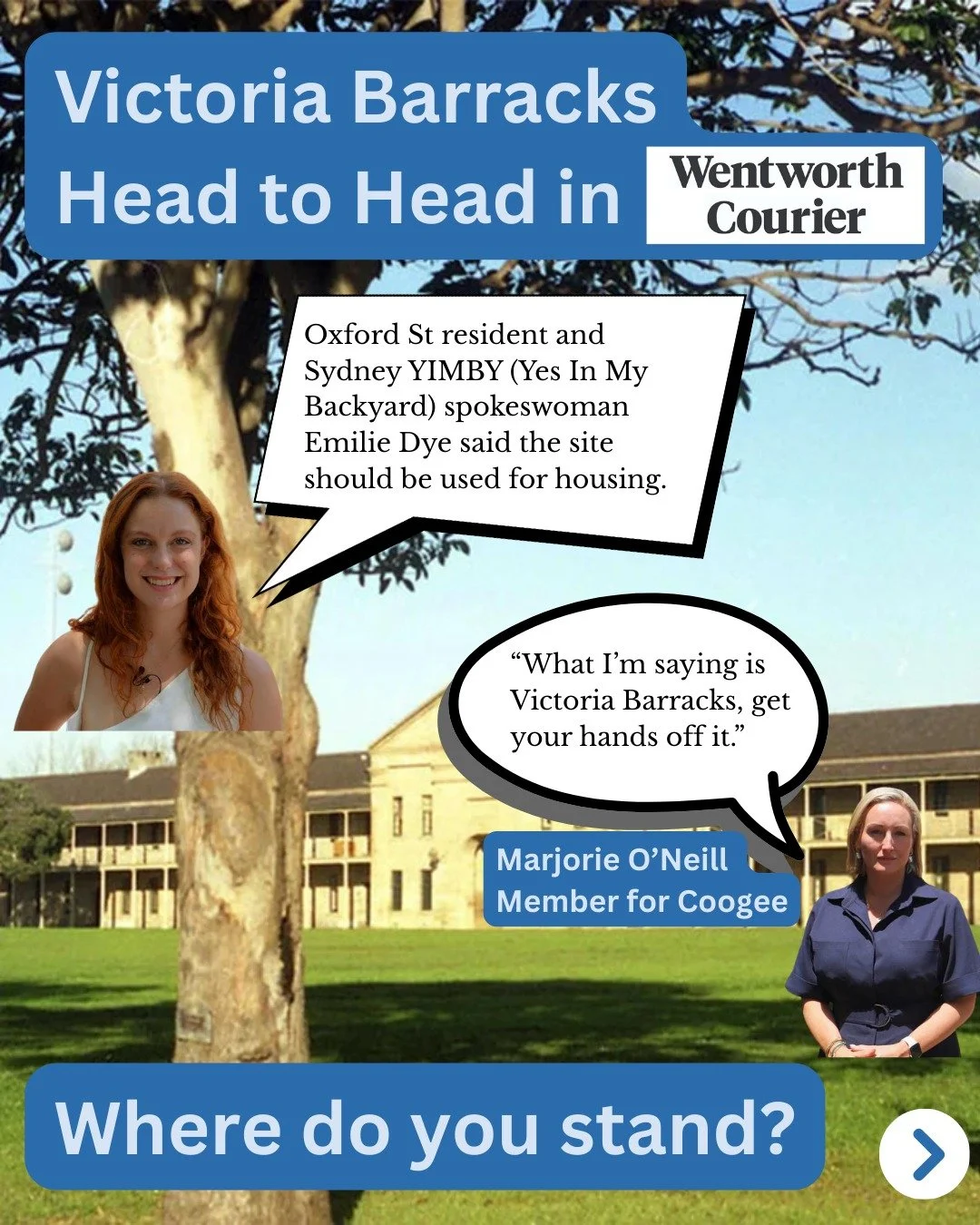 Victoria Barracks is up for sale, and it's a question of whether we'll be able to take an opportunity to turn it into a vibrant precinct with more homes and world class heritage conversation, or leave the buildings falling apart and block the public 