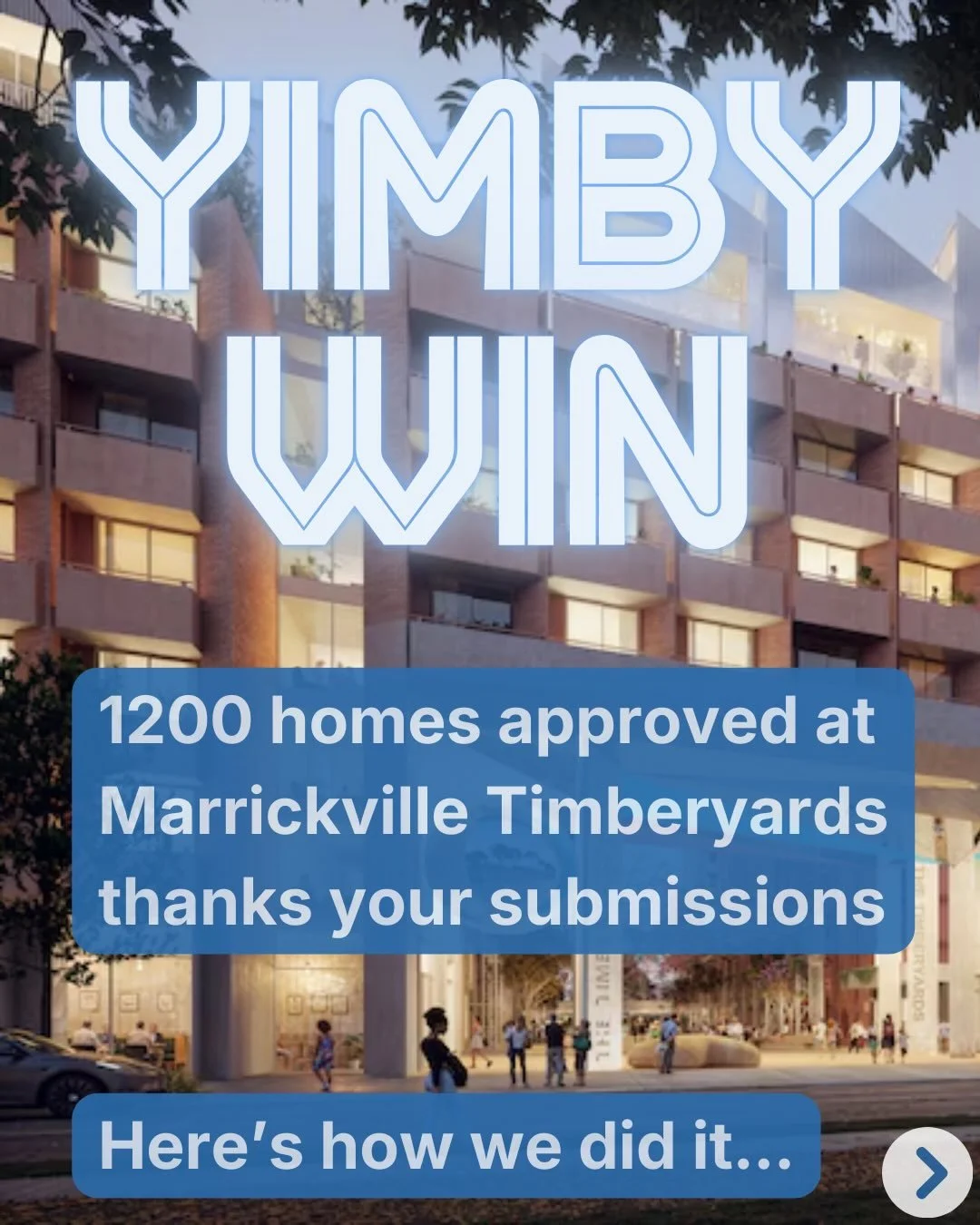Marrickville Timberyards is going ahead! Thanks to everyone who wrote in on this one, especially the members who turned up to the public hearing at 1pm on a Monday (ouch!)

1700 people get a home 🎉