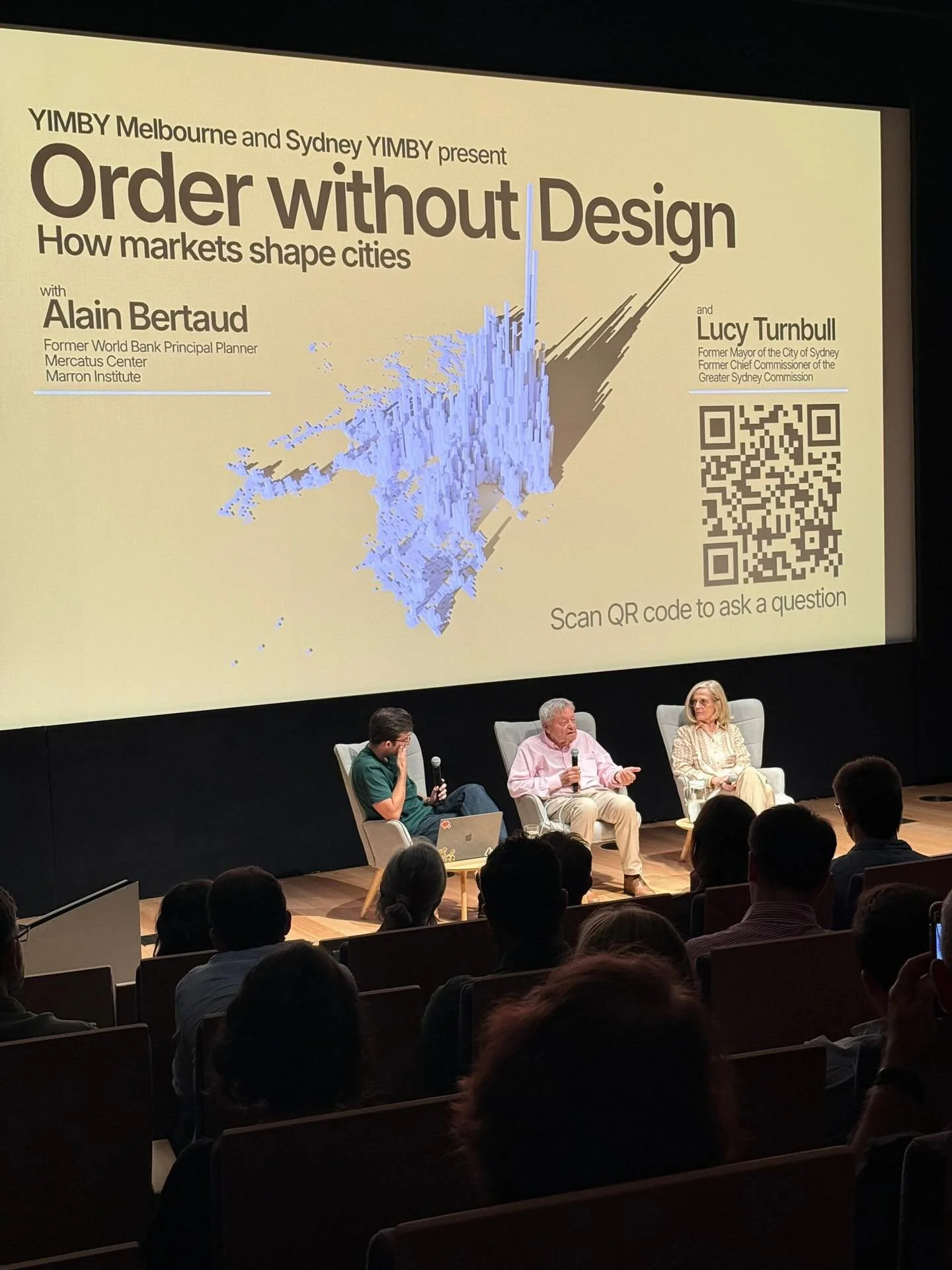 Wonderful to host Alain Bertaud and Lucy Turnbull at a packed State Library auditorium last night for the Sydney leg of the Order Without Design tour.

Alain spoke about cities as labour markets: they exist because job clusters form and it&rsquo;s vi