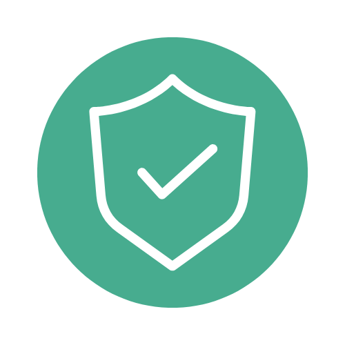 Green circle with a white shield and checkmark symbol in the center.