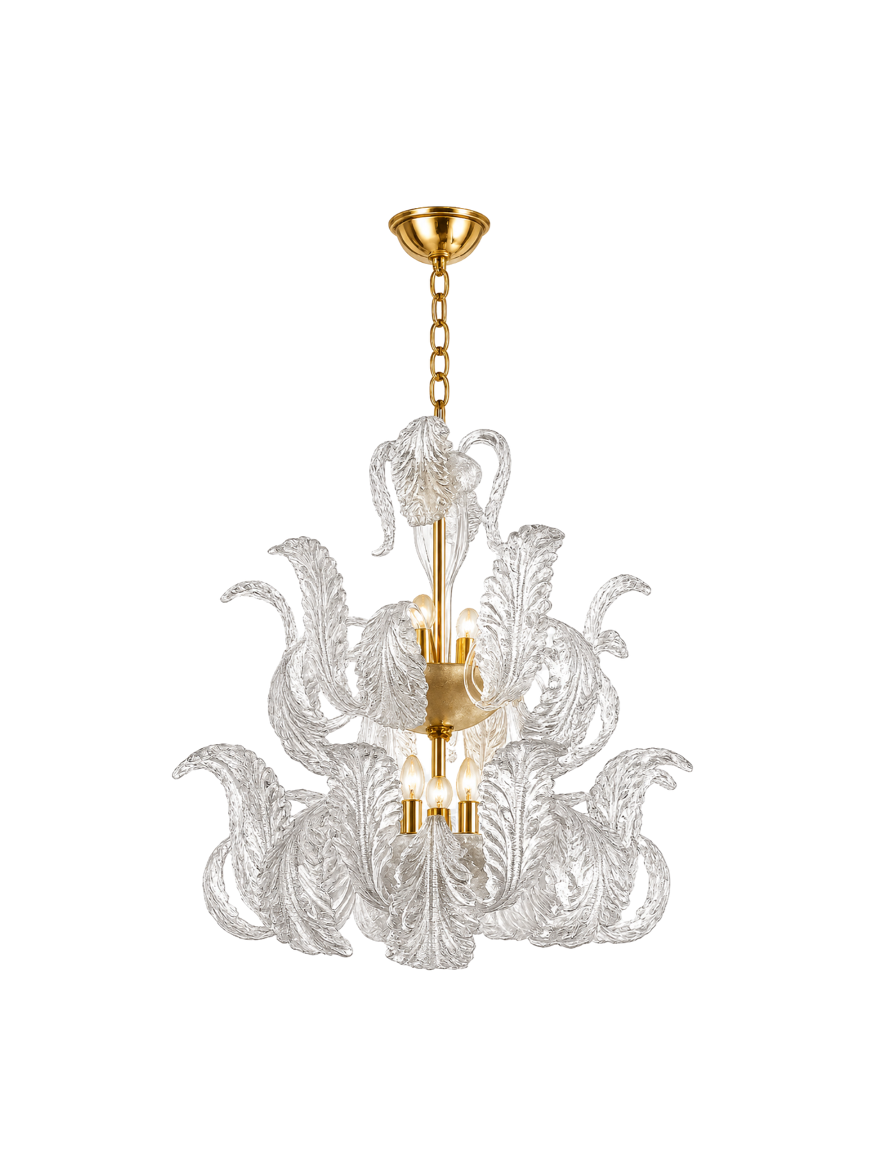1960's Vintage Murano Glass Leaf Chandelier