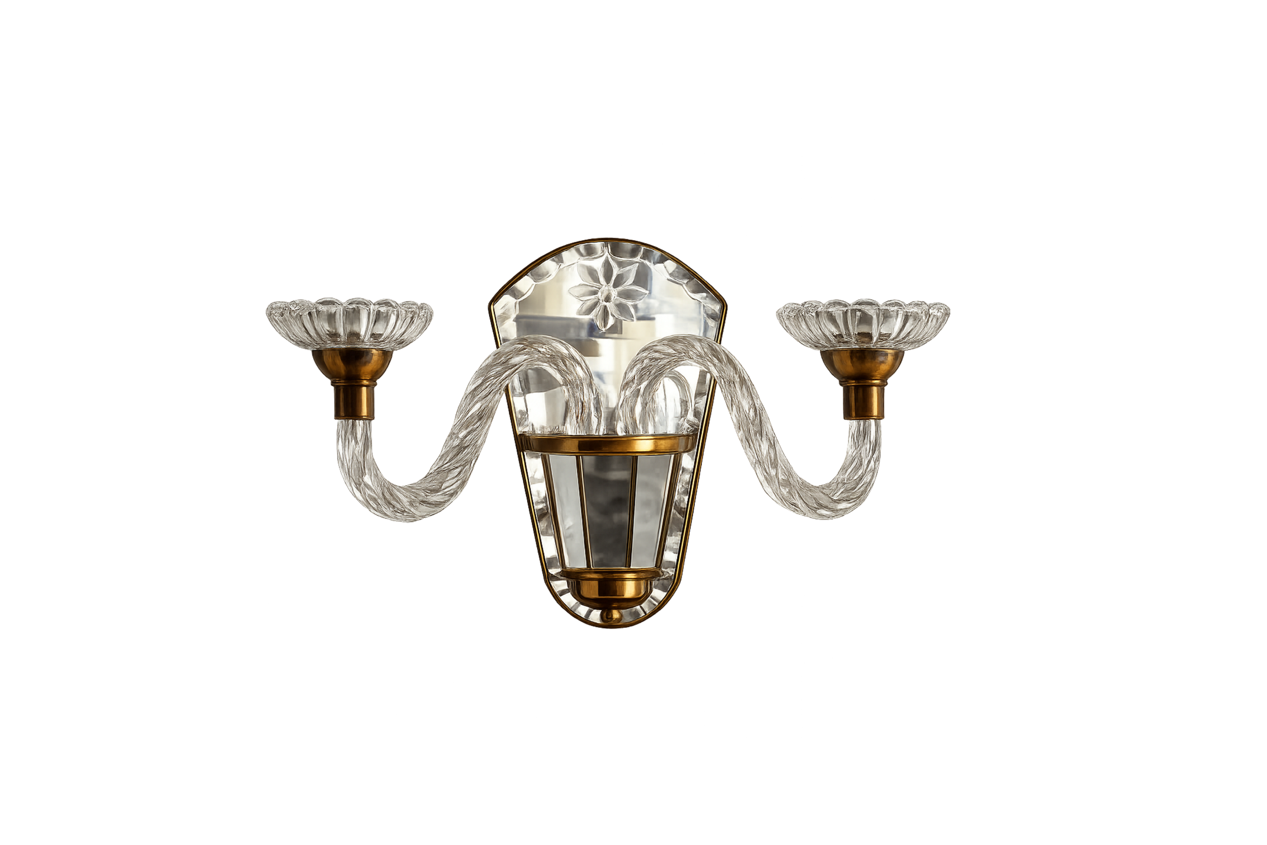 French Art Deco Glass and Brass Sconces