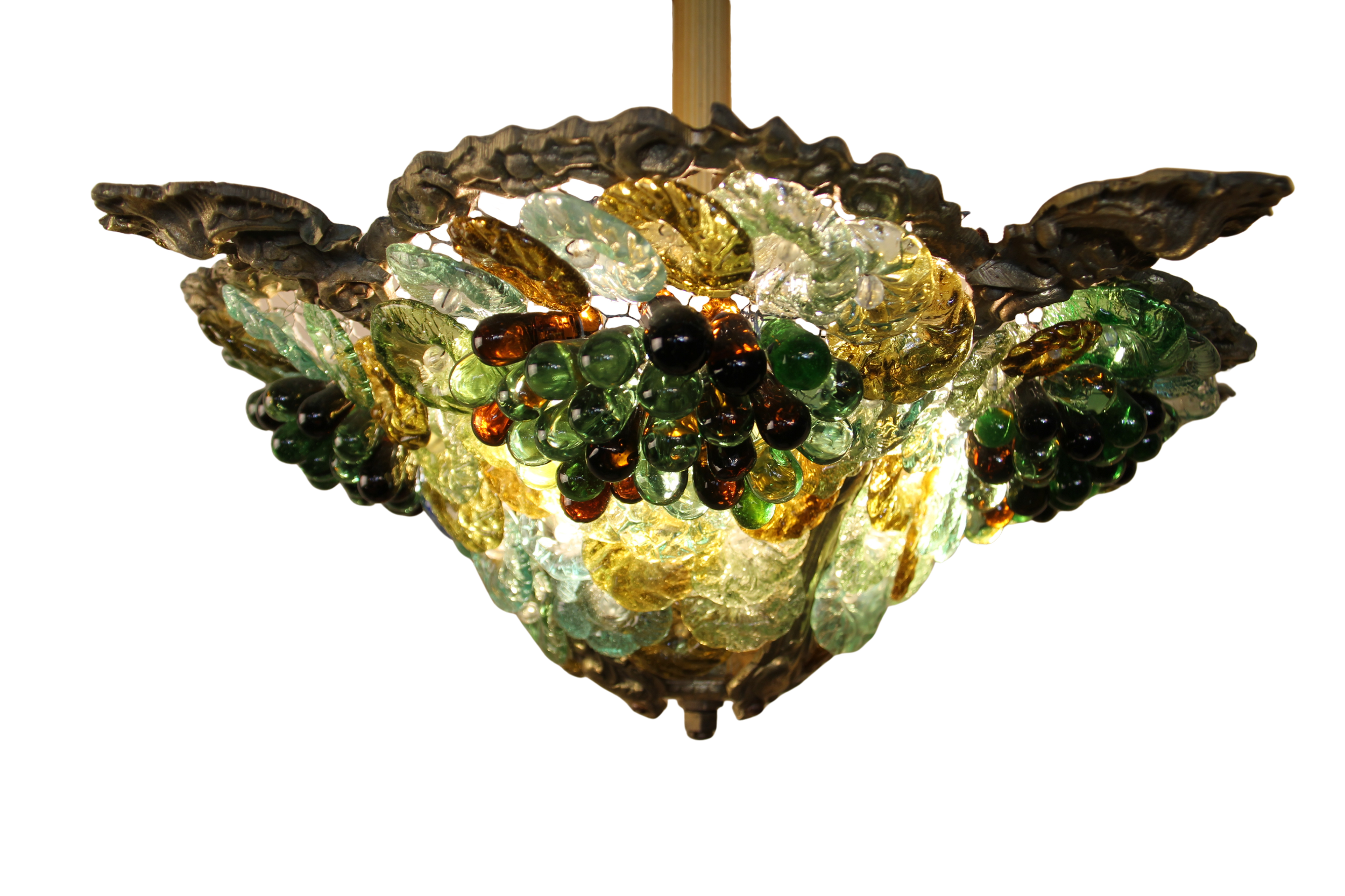 Art Nouveau Brass and Murano Grape Pendant