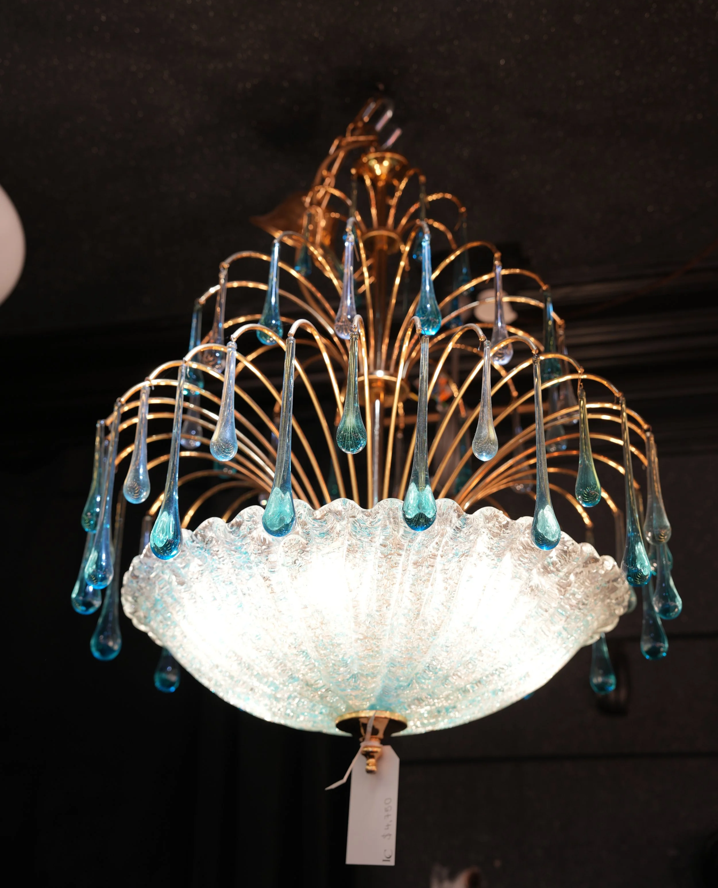 Blue & Transparent Murano Glass Chandelier