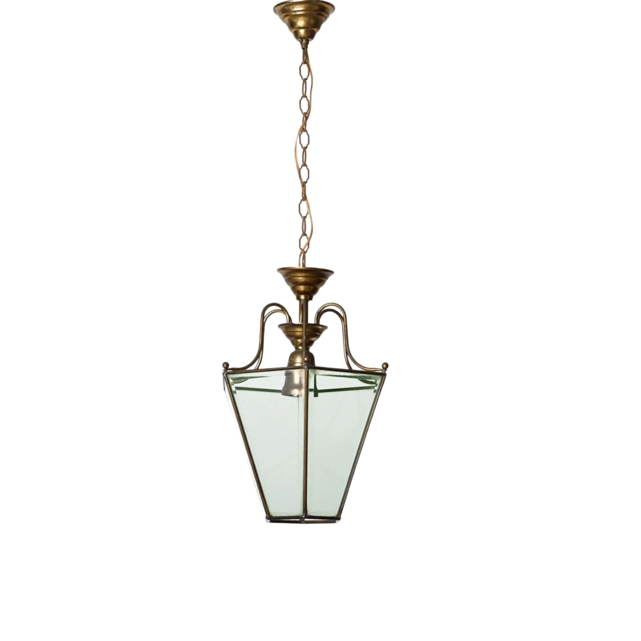 Brass and Beveled Glass Hexagonal Italian Chandelier