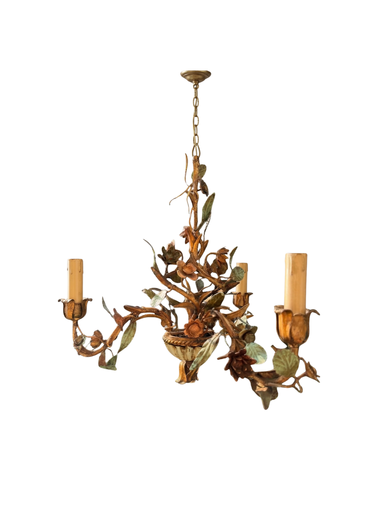 1970's French Tole Flower Chandelier