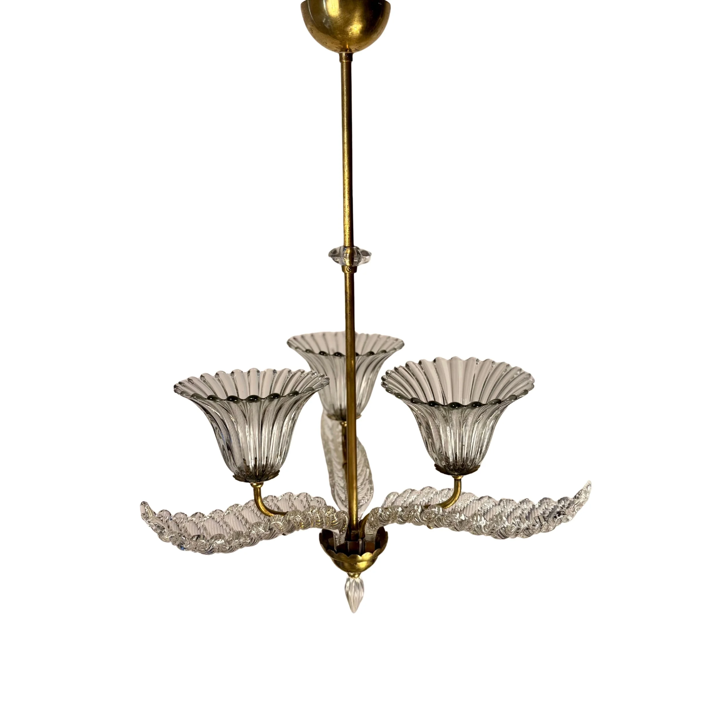 Murano Glass and Brass Chandelier