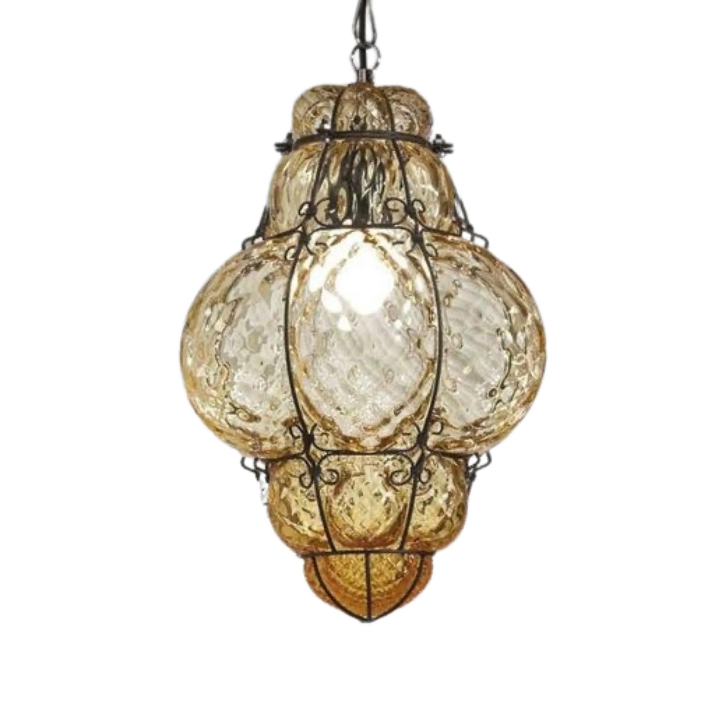 Hand Blown Italian Murano Caged Glass Pendant Light
