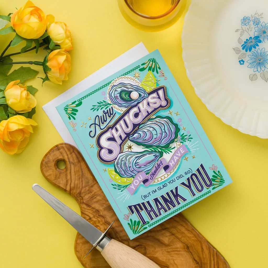 Aww Shucks! Oysters Thank-You Card with Gold Foil