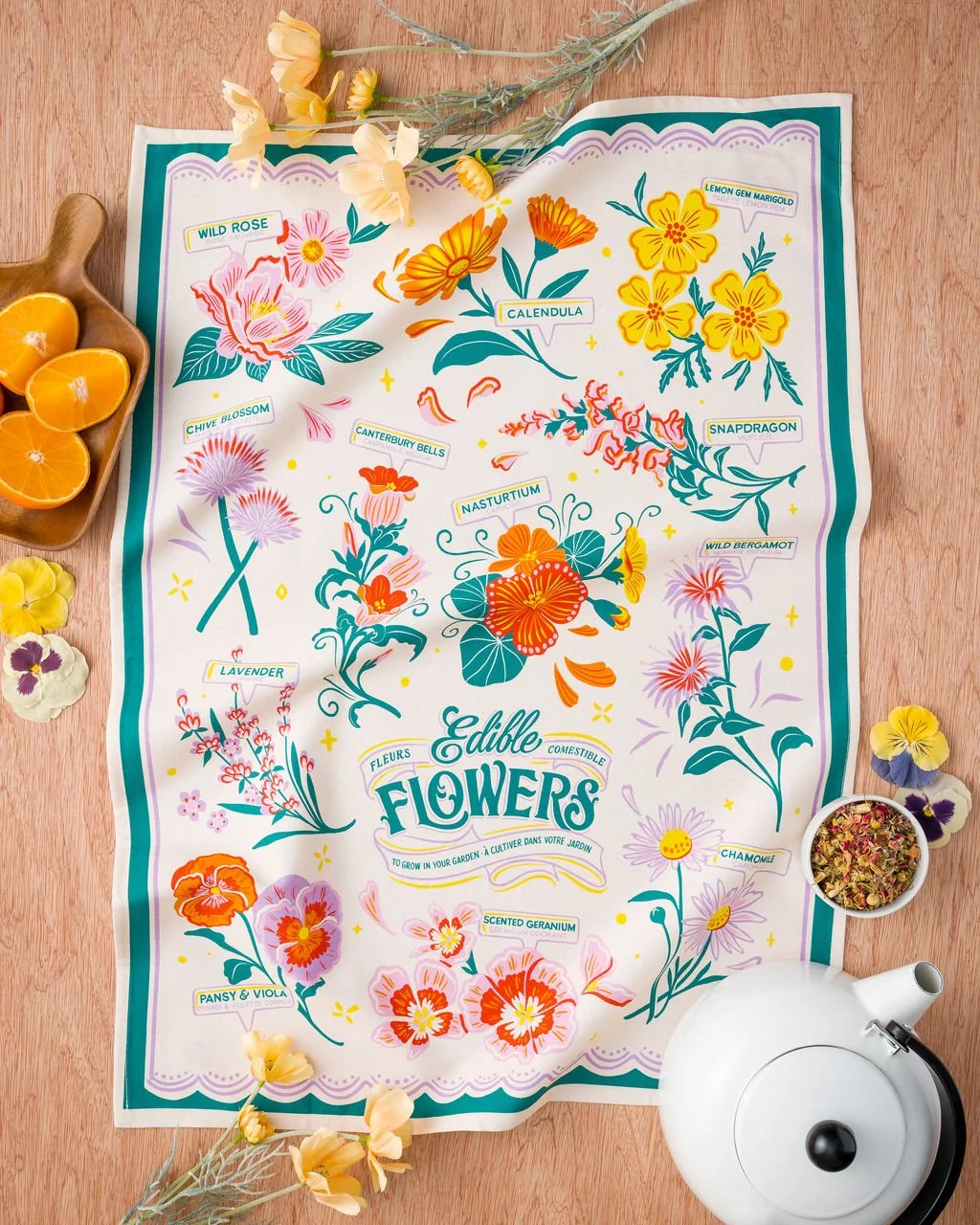 Edible Flowers Cotton Tea Towel