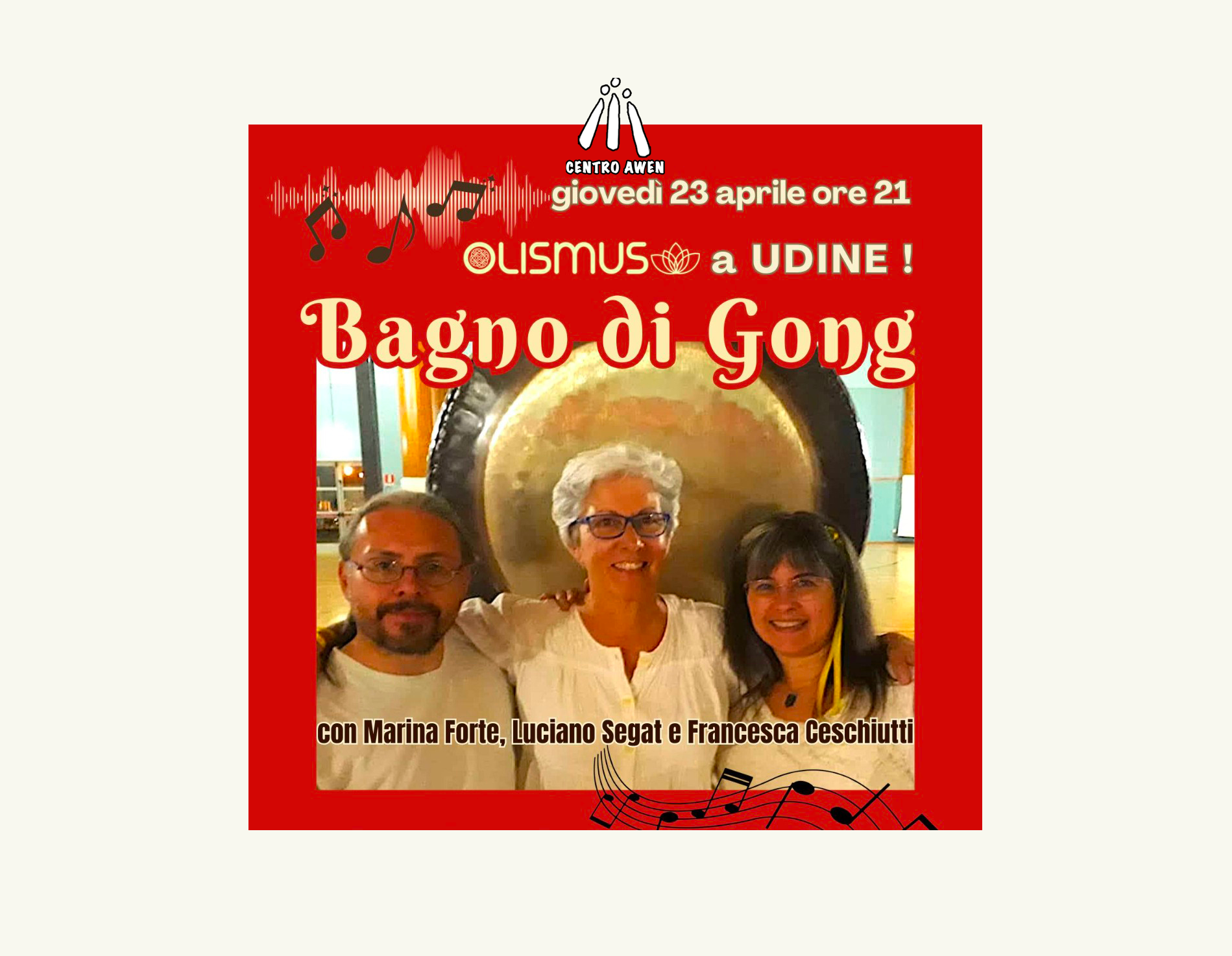 bagno di gong con marina forte, luciano segat e francesca ceschiutti