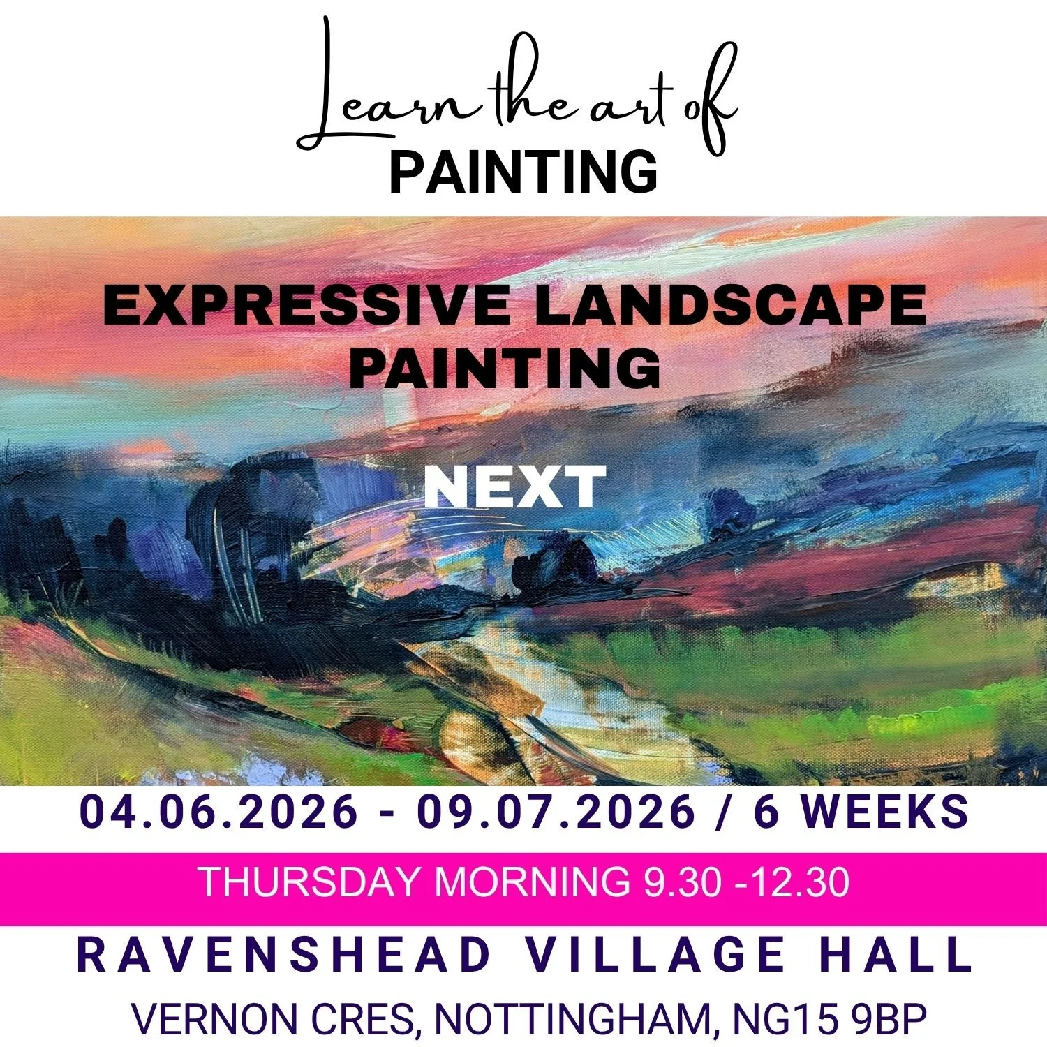 Alexandra Ghimisi continues her art classes from 4-Jun-26 to 9-Jul-26 in the Brammer Room. Click on image for her website and details how to book online.