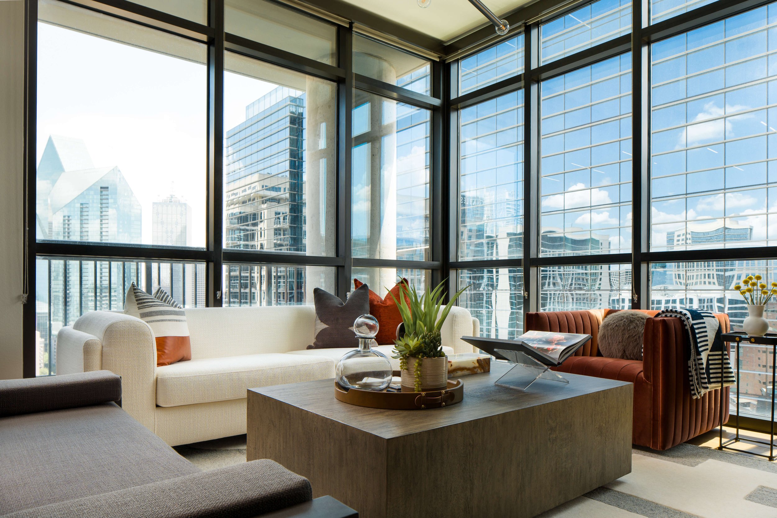 This downtown dallas high rise bachelor pad is designed by Travis Pernell interiors