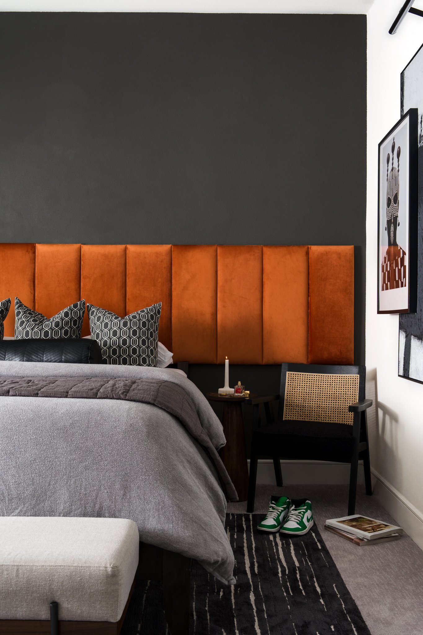 dallas-interior-design-photographer-modern-bedroom-orange-velvet-headboard-1.jpg
