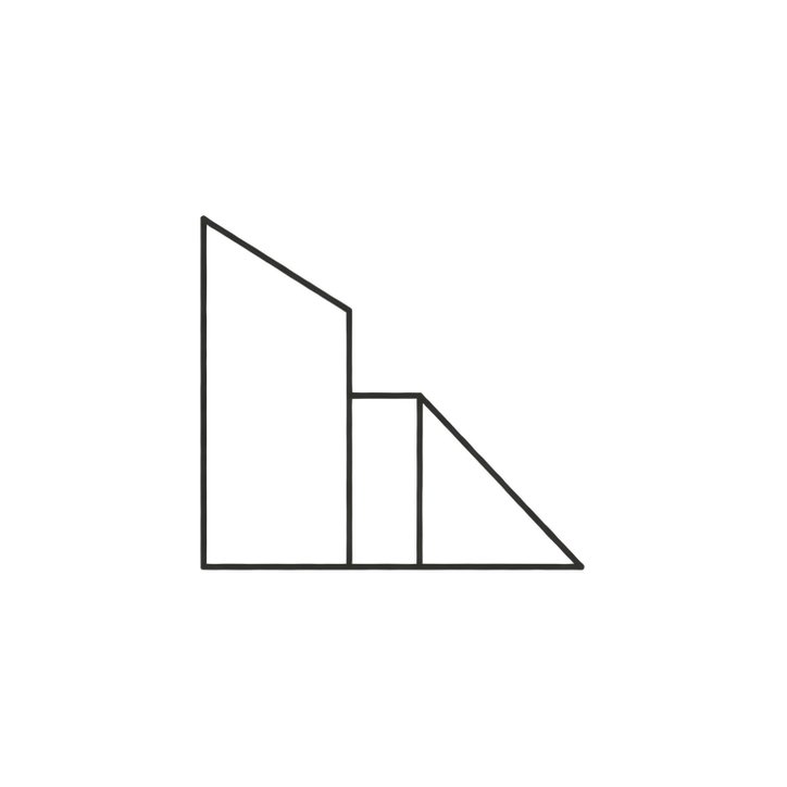 Simple black outline of a right triangle divided into three sections by vertical and diagonal lines.