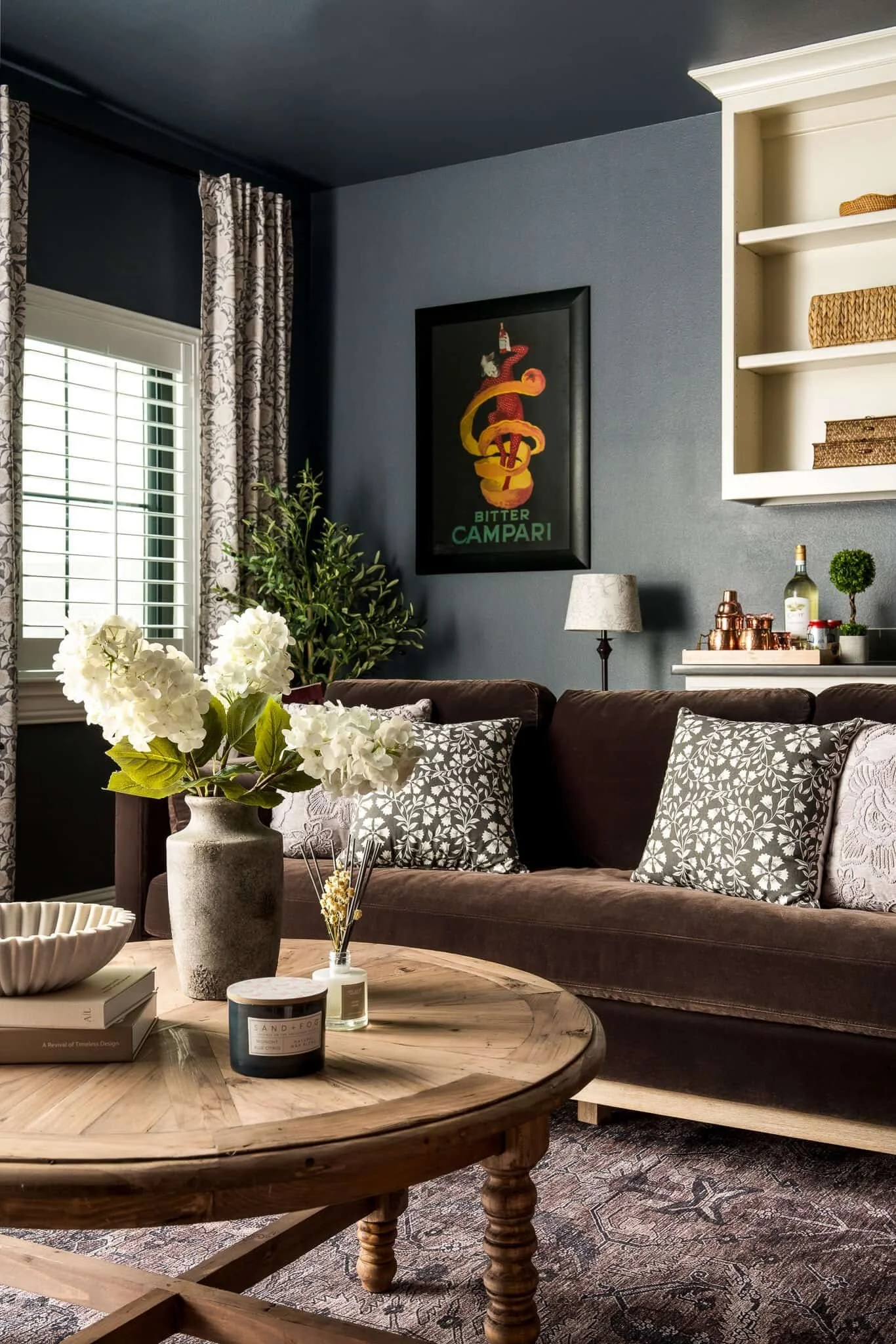 colorful moody family room in rockwall renovation