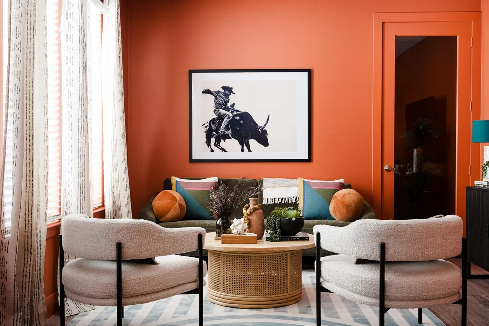 Sunlit living room photographed with controlled lighting