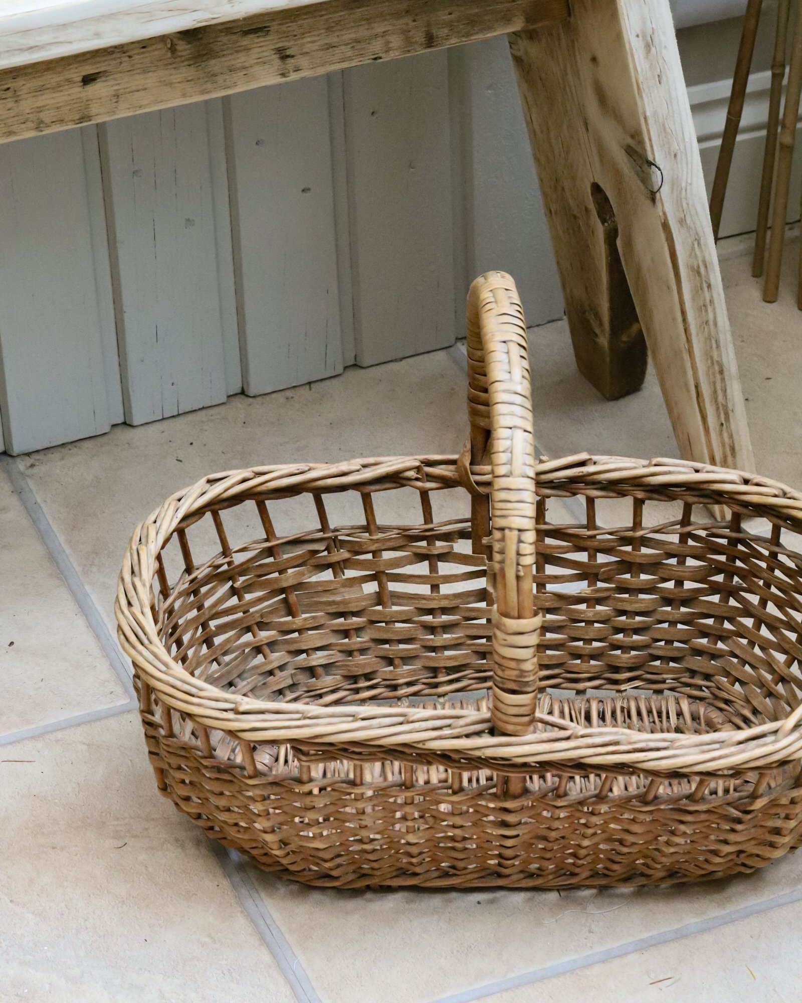 Rattan basket in a rustic setting