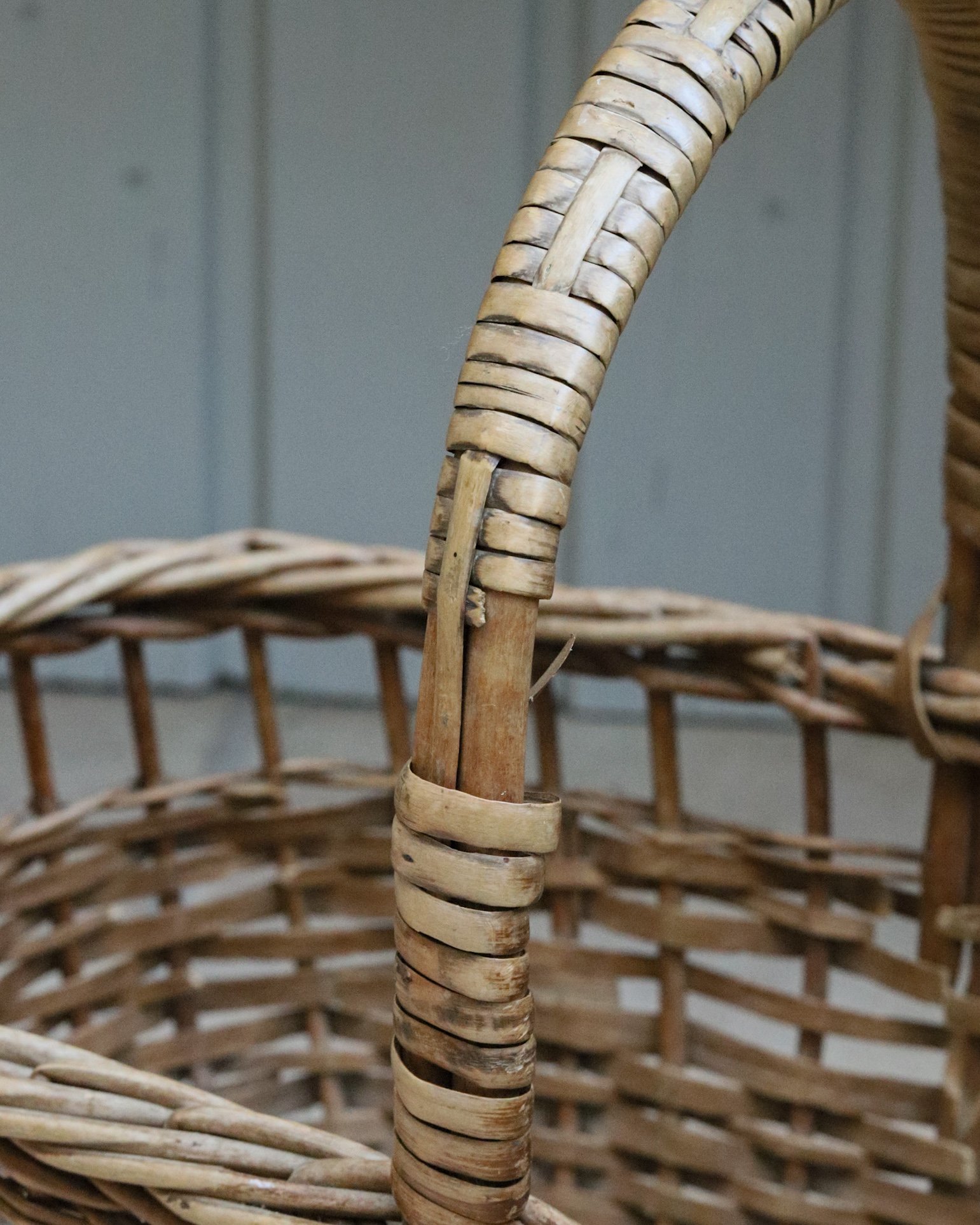 Rustic basket close up of the handle